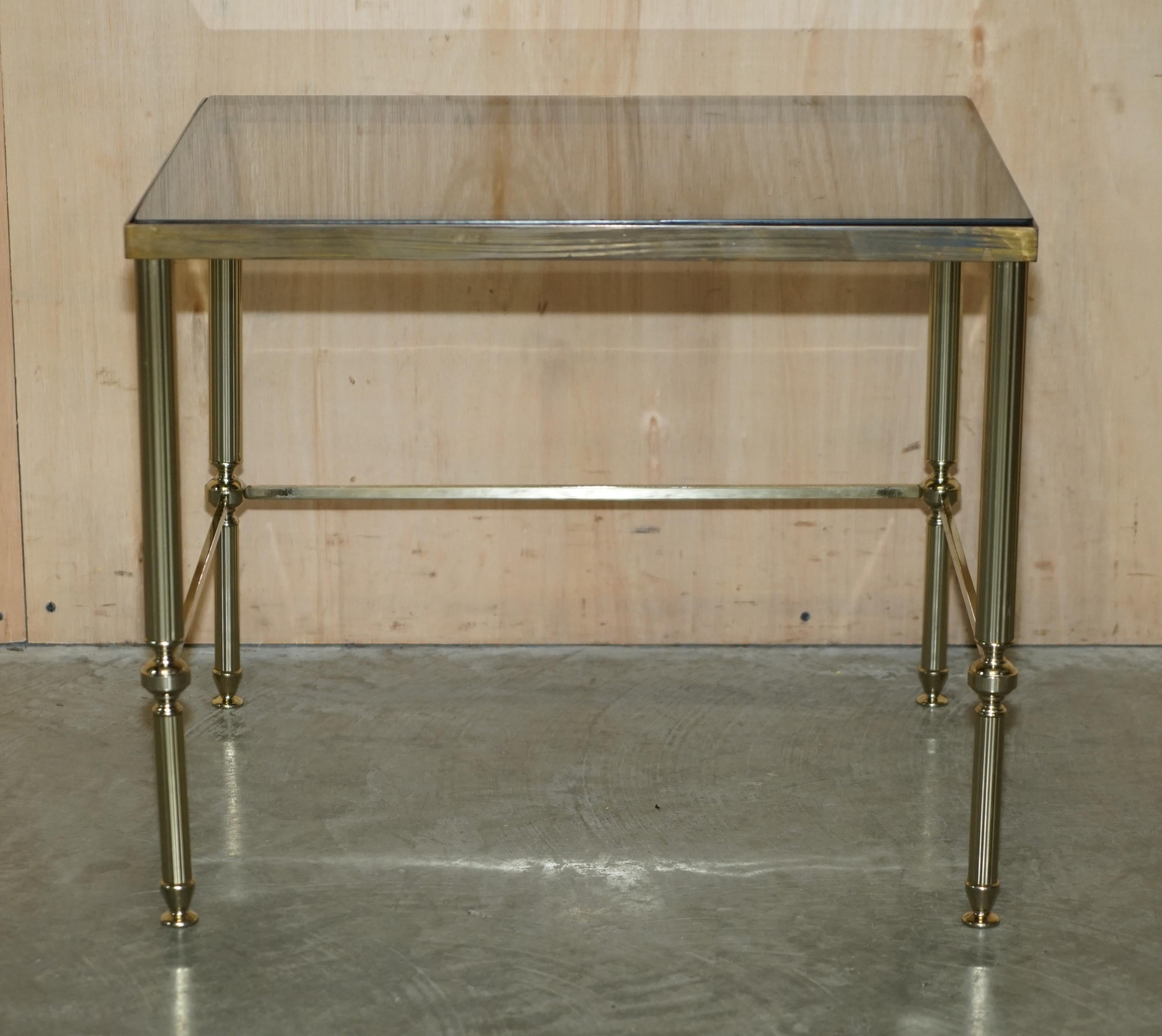 Mid-Century Modern Maison Jansen Nest of Tables Hollywood Regency Nest of Three Brass Glass Tables For Sale