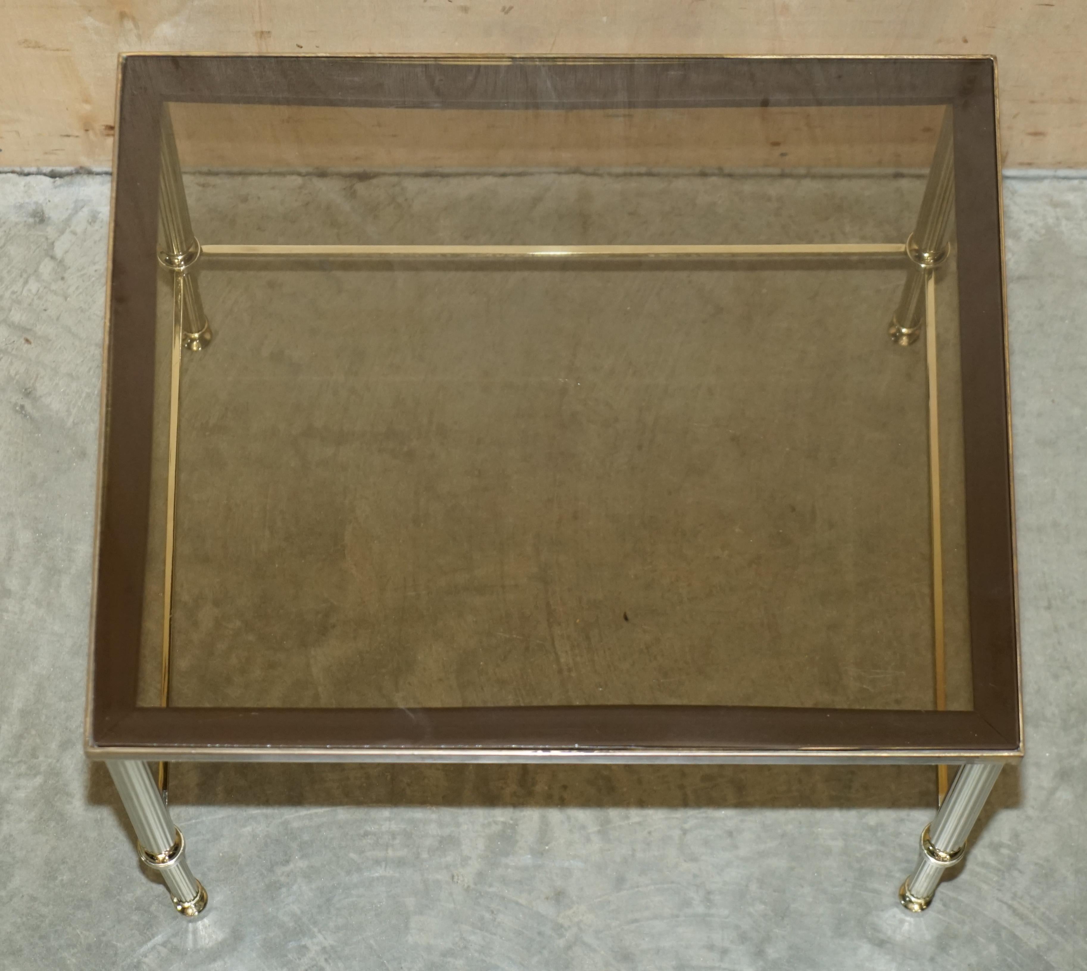 20th Century Maison Jansen Nest of Tables Hollywood Regency Nest of Three Brass Glass Tables For Sale