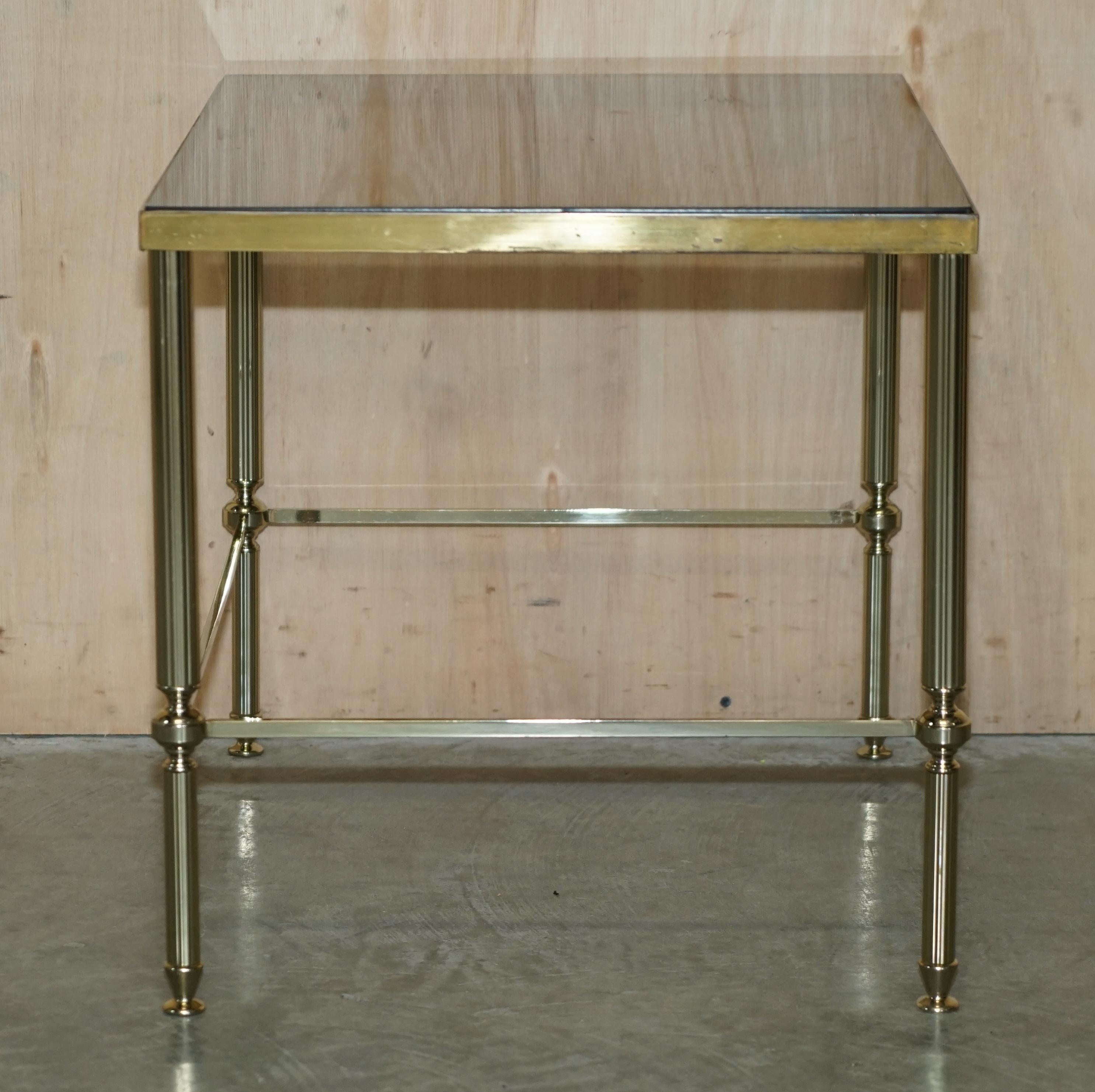 Maison Jansen Nest of Tables Hollywood Regency Nest of Three Brass Glass Tables For Sale 1