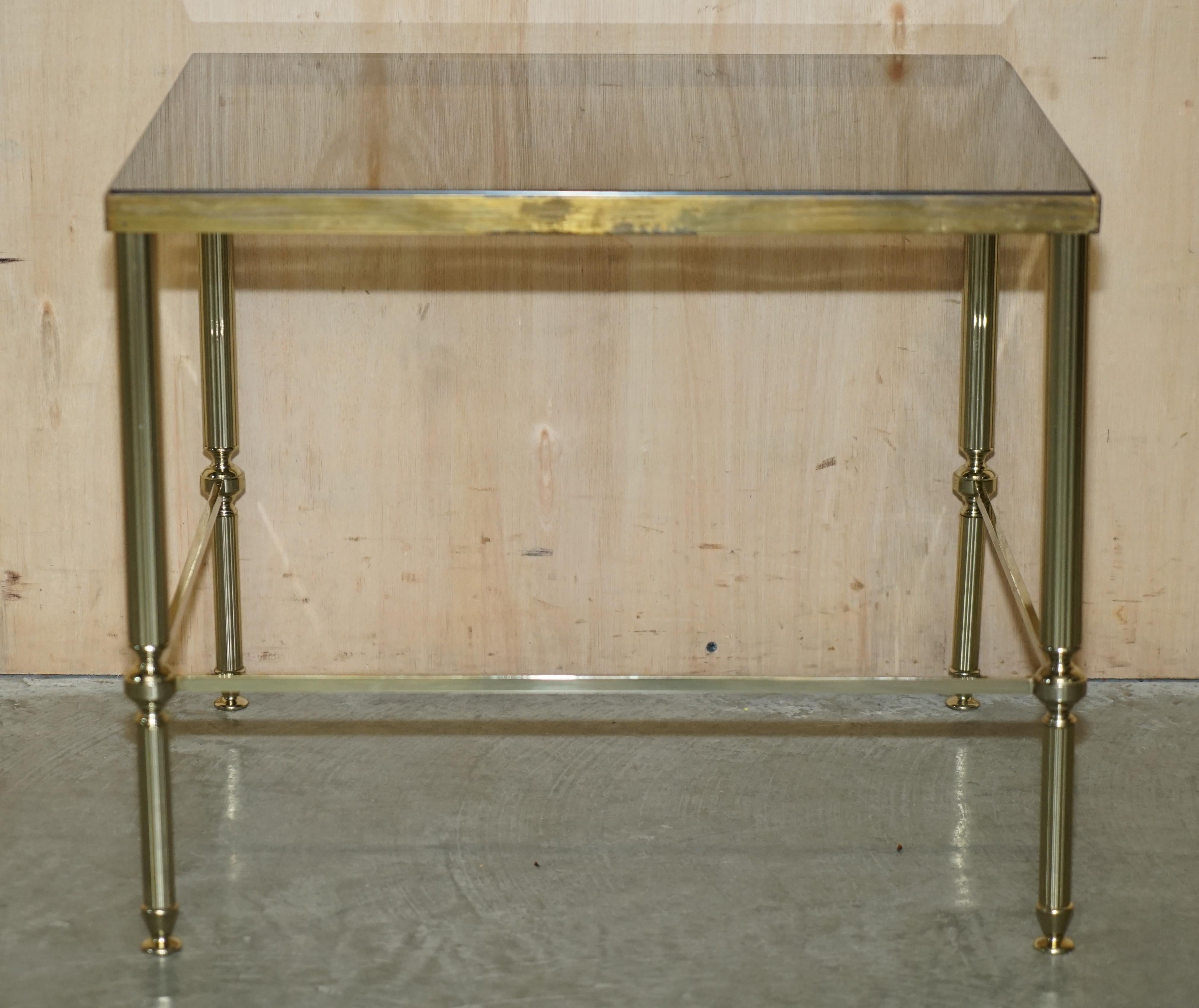 Maison Jansen Nest of Tables Hollywood Regency Nest of Three Brass Glass Tables For Sale 2