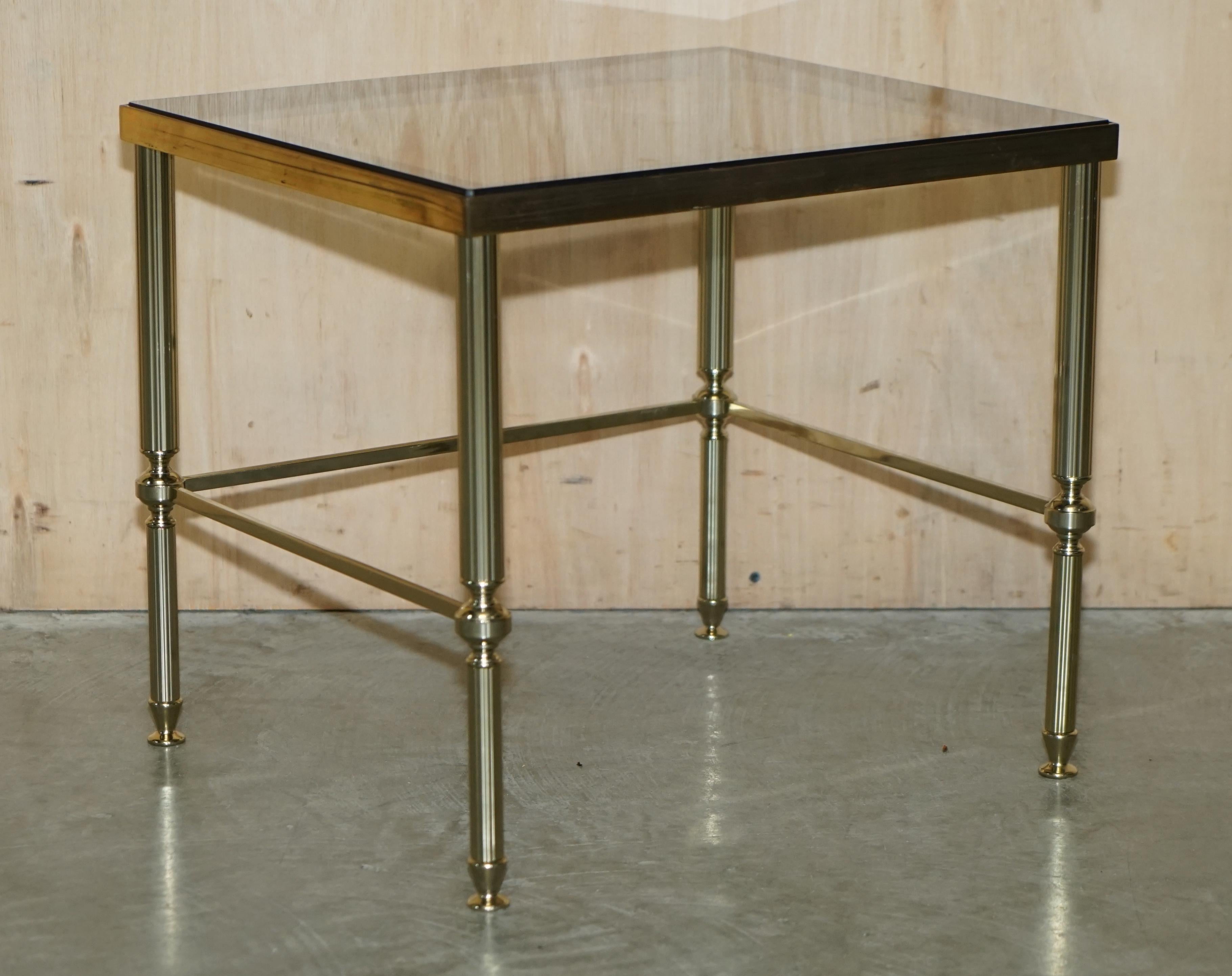 Maison Jansen Nest of Tables Hollywood Regency Nest of Three Brass Glass Tables For Sale 3