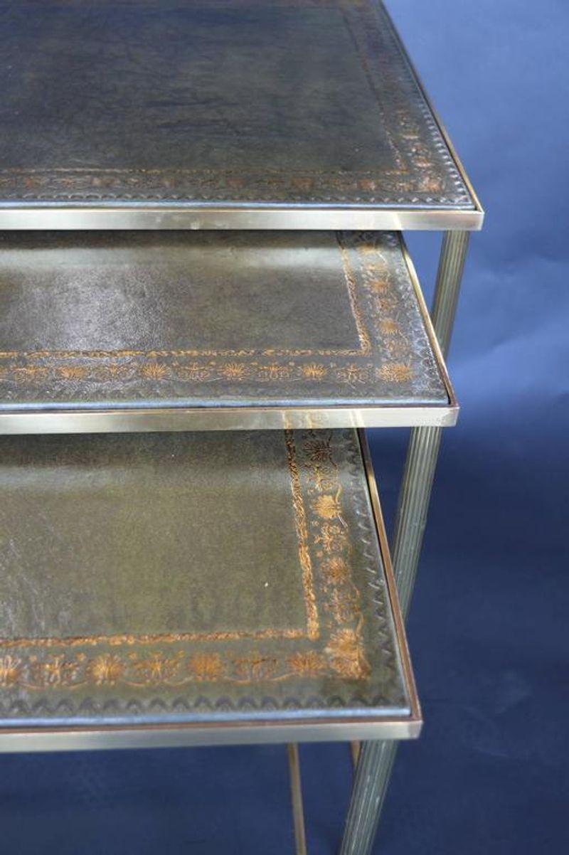 Maison Jansen Nesting Tables with Leather Tops In Good Condition For Sale In Los Angeles, CA