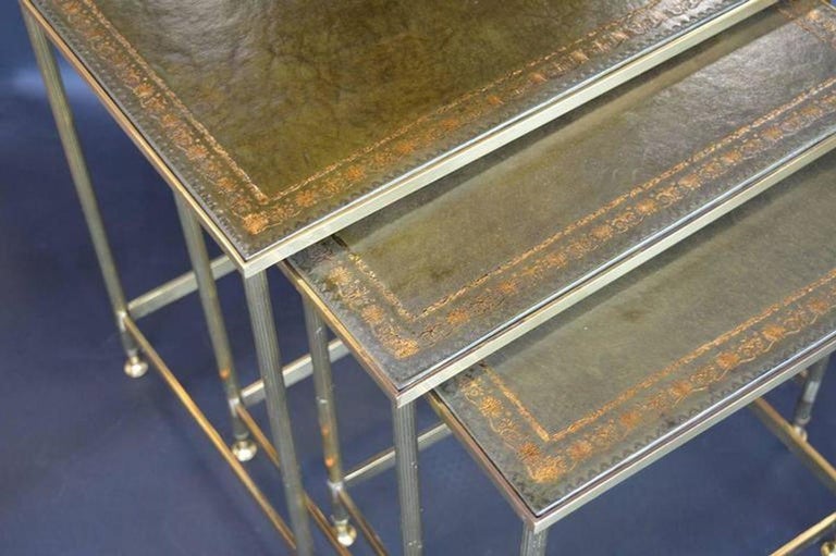Maison Jansen Nesting Tables with Leather Tops For Sale at 1stDibs