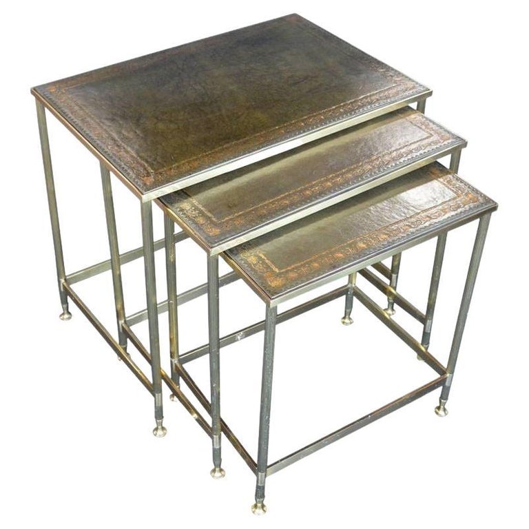 Maison Jansen Nesting Tables with Leather Tops For Sale at 1stDibs