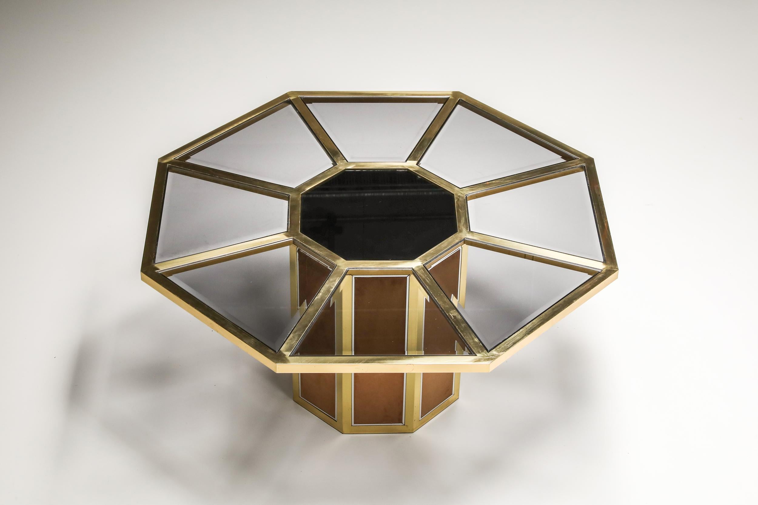 Late 20th Century Maison Jansen, Octagonal Dining Table in Brass and Rattan, Hollywood Regency