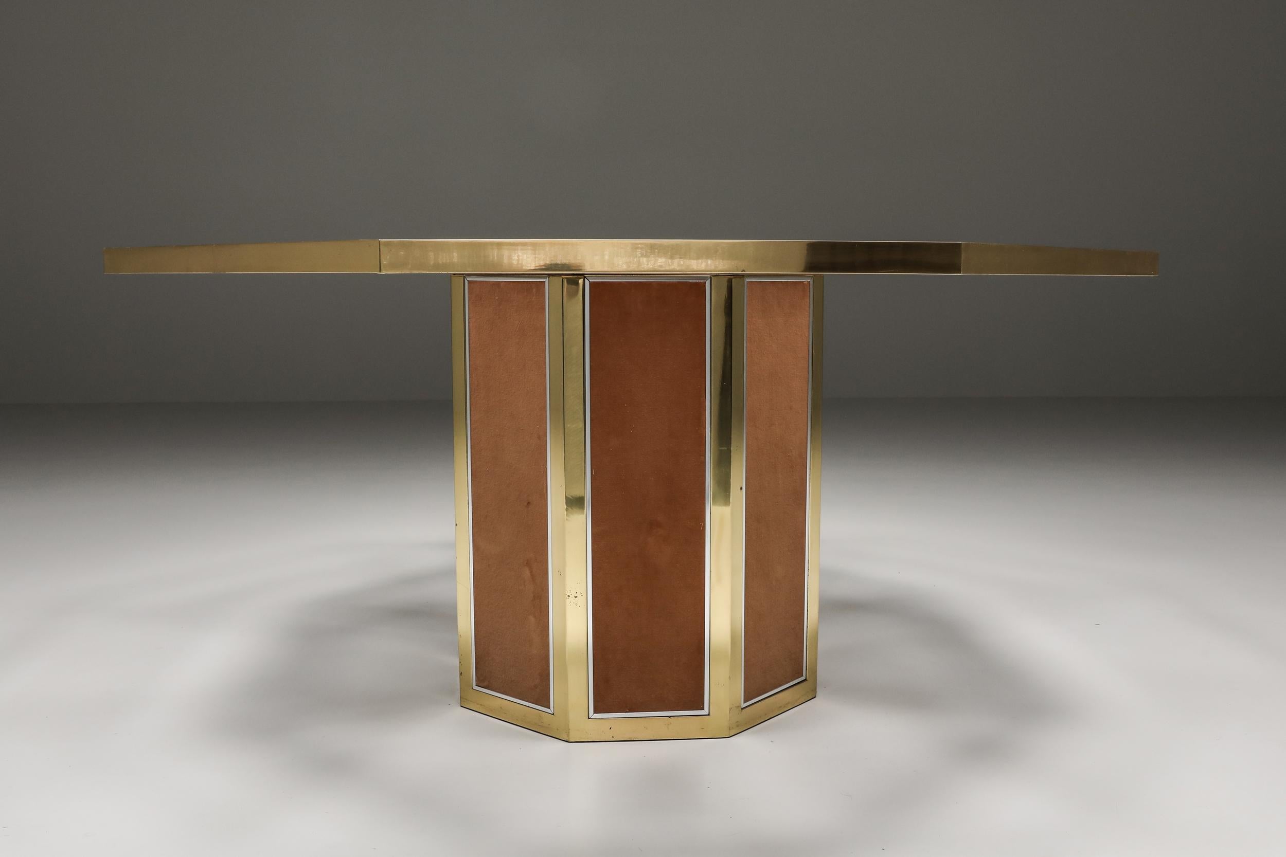 Maison Jansen, Octagonal Dining Table in Brass and Rattan, Hollywood Regency 1