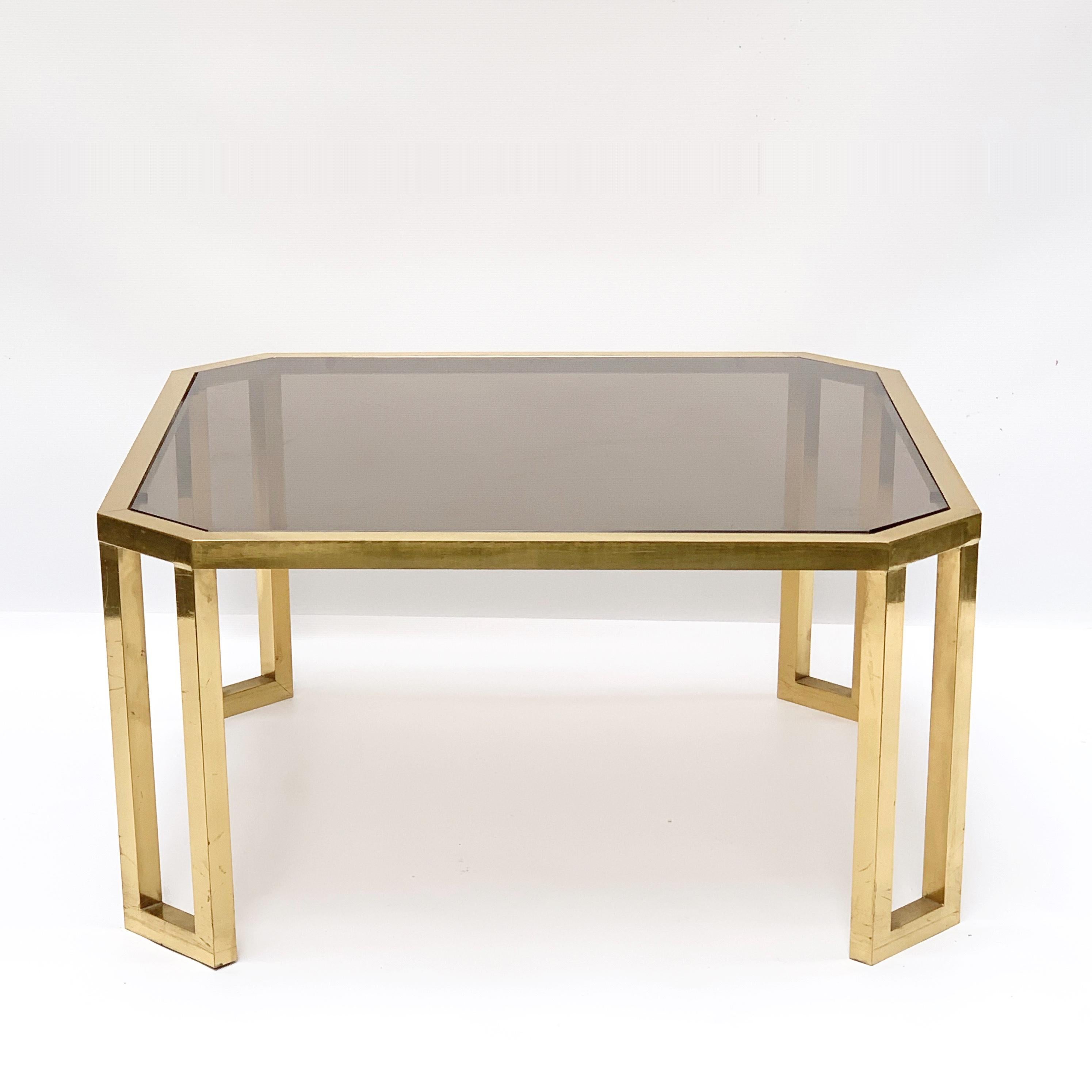 Maison Jansen Octagonal Tables in Brass and Glass, France, 1970s Coffee Tables For Sale 2
