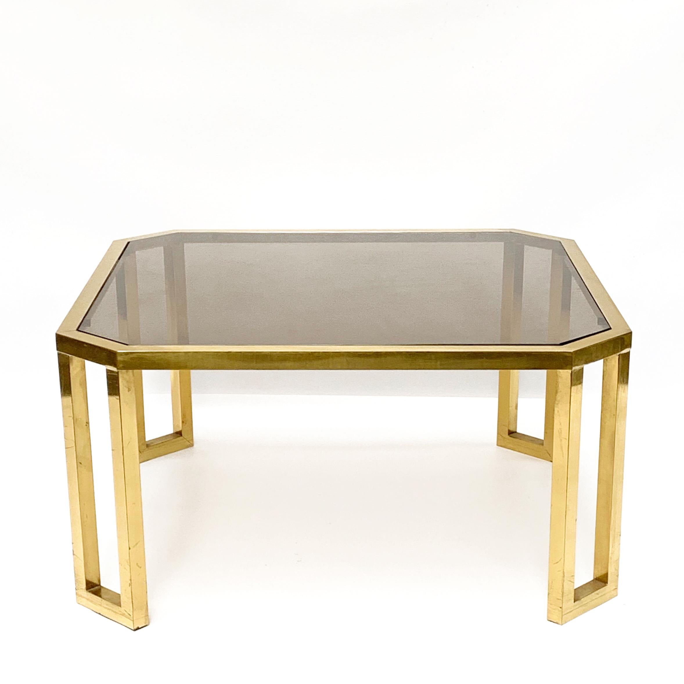 Maison Jansen Octagonal Tables in Brass and Glass, France, 1970s Coffee Tables For Sale 5