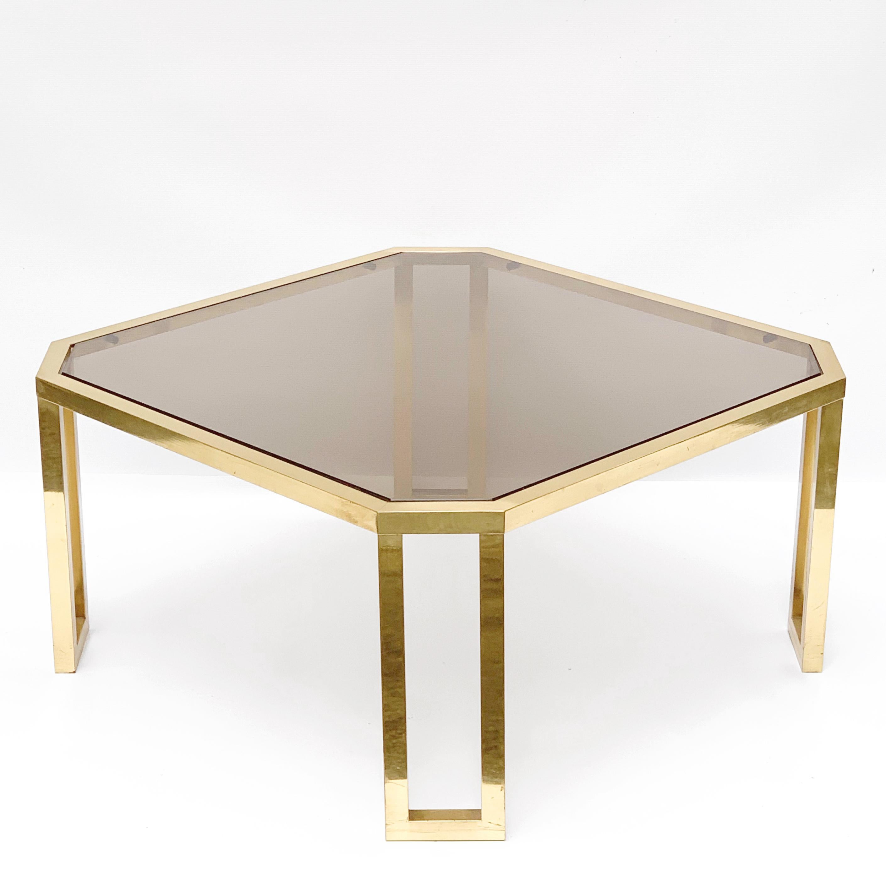 Maison Jansen Octagonal Tables in Brass and Glass, France, 1970s Coffee Tables For Sale 5