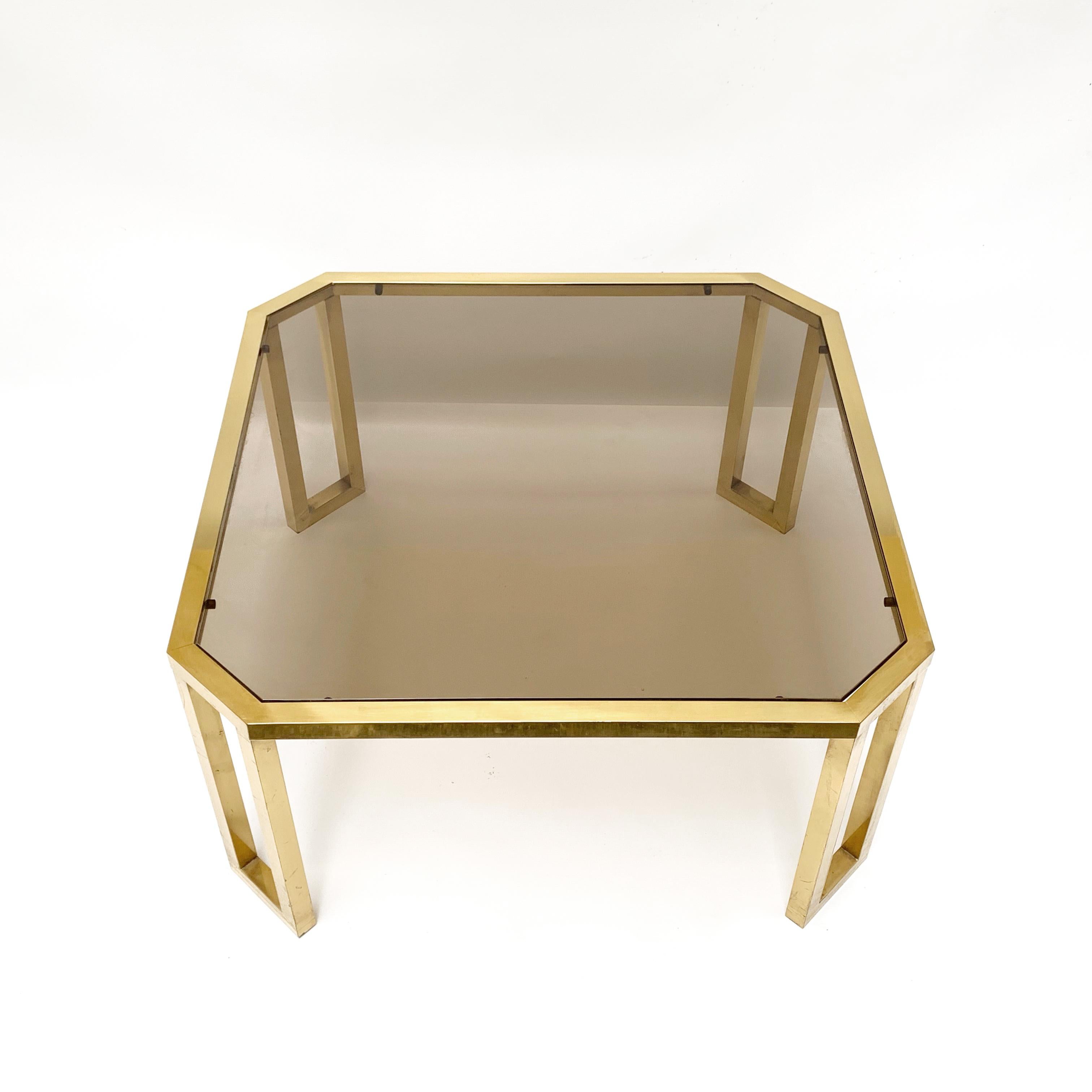 French Maison Jansen Octagonal Tables in Brass and Glass, France, 1970s Coffee Tables For Sale