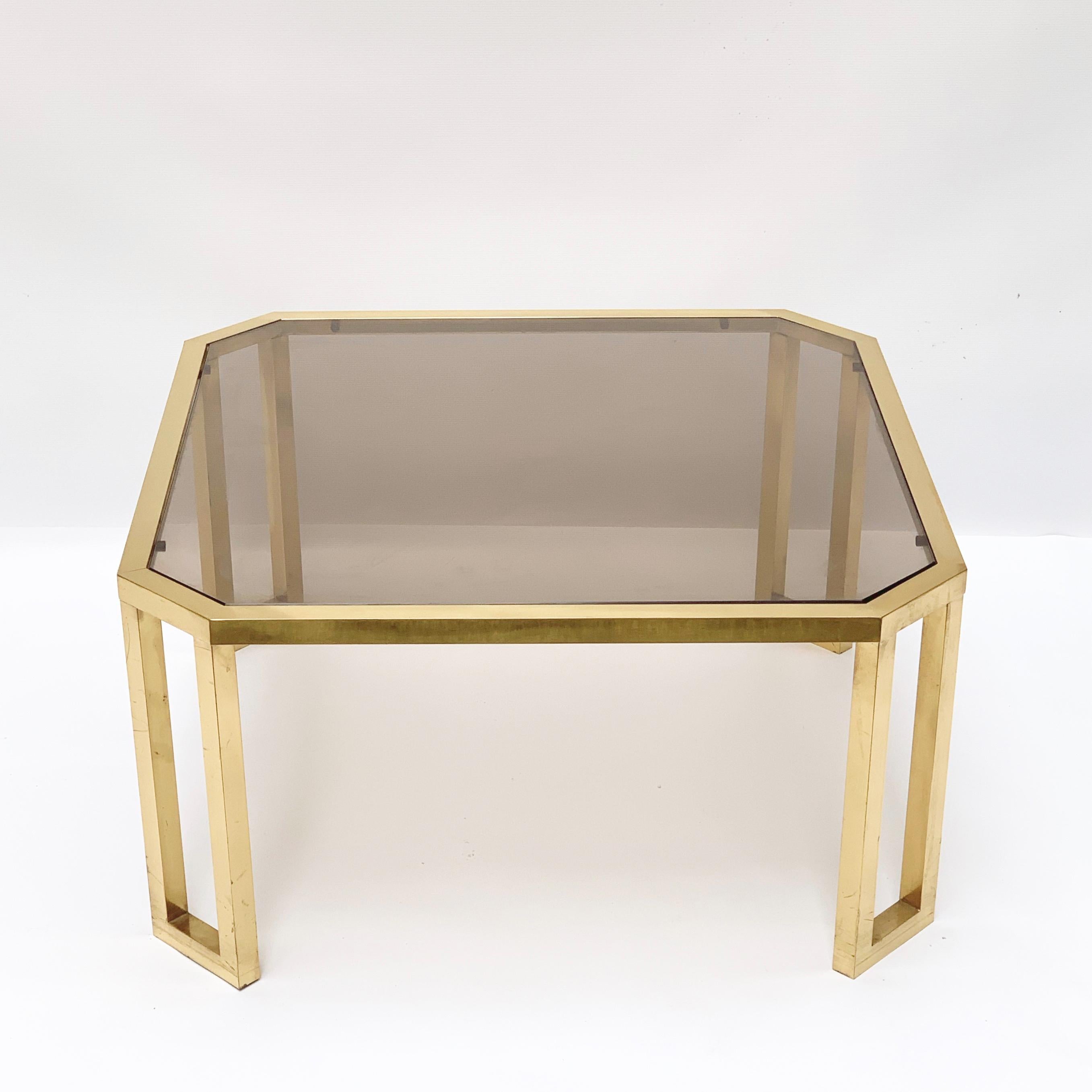 Maison Jansen Octagonal Tables in Brass and Glass, France, 1970s Coffee Tables In Fair Condition For Sale In Roma, IT
