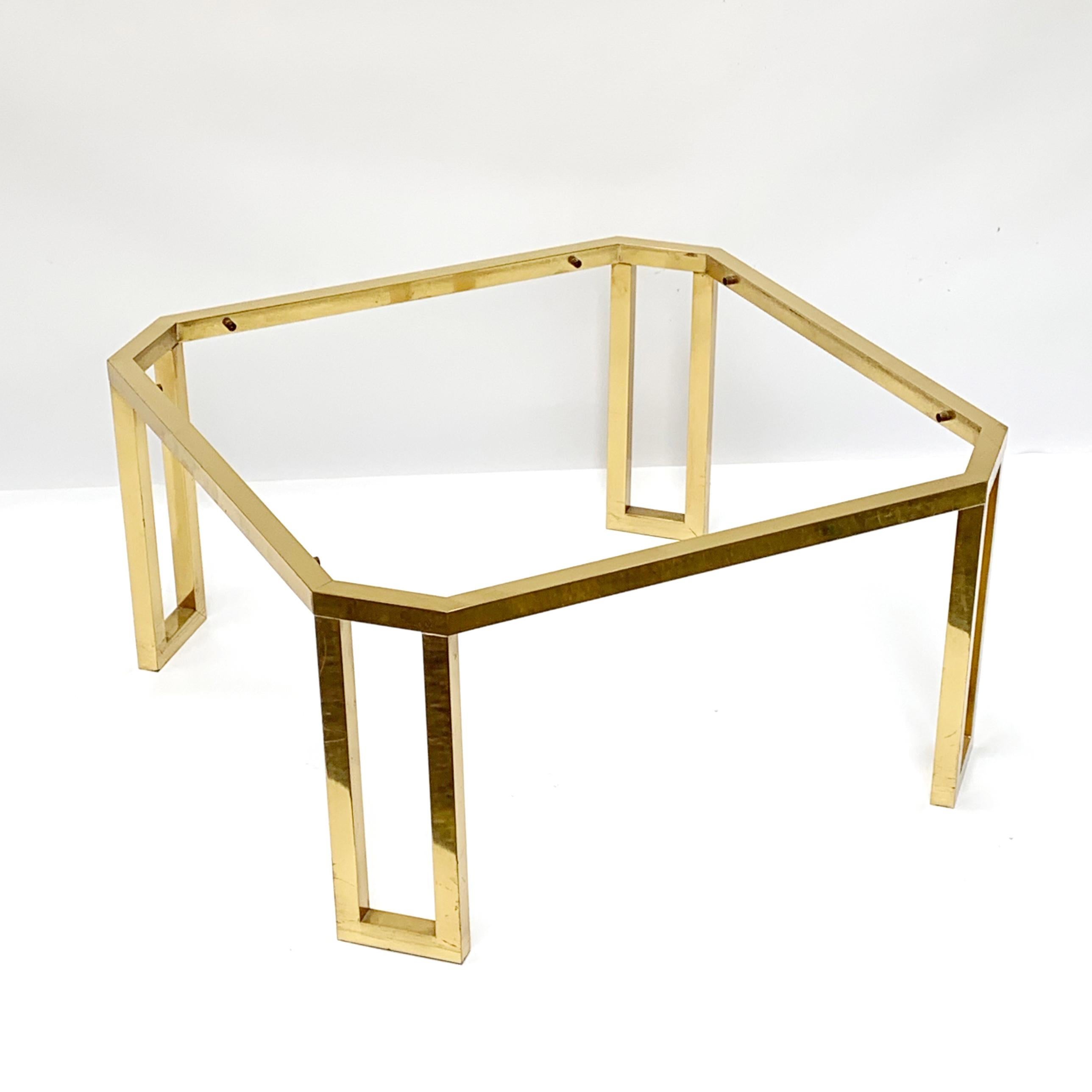 Smoked Glass Maison Jansen Octagonal Tables in Brass and Glass, France, 1970s Coffee Tables For Sale