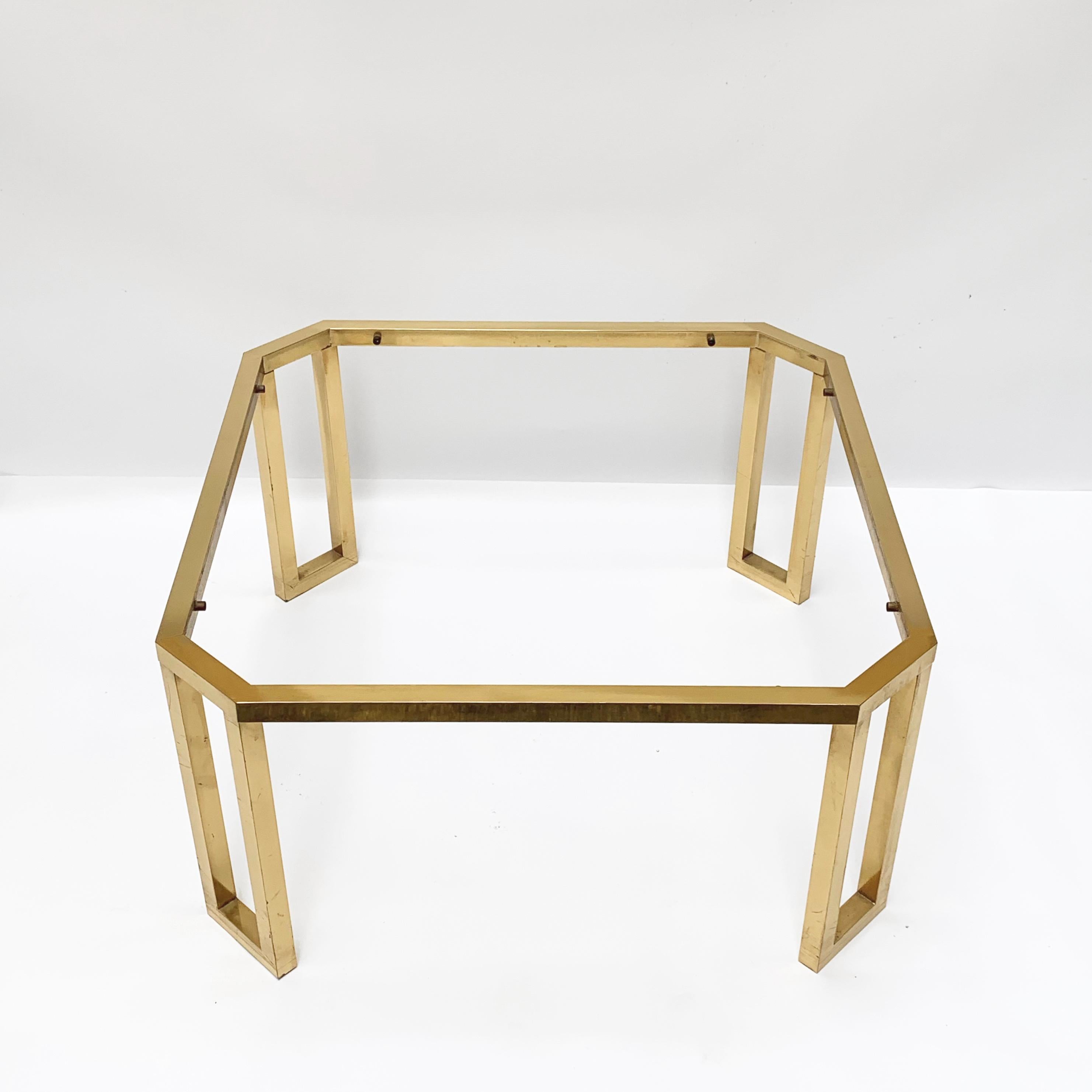 Maison Jansen Octagonal Tables in Brass and Glass, France, 1970s Coffee Tables For Sale 1