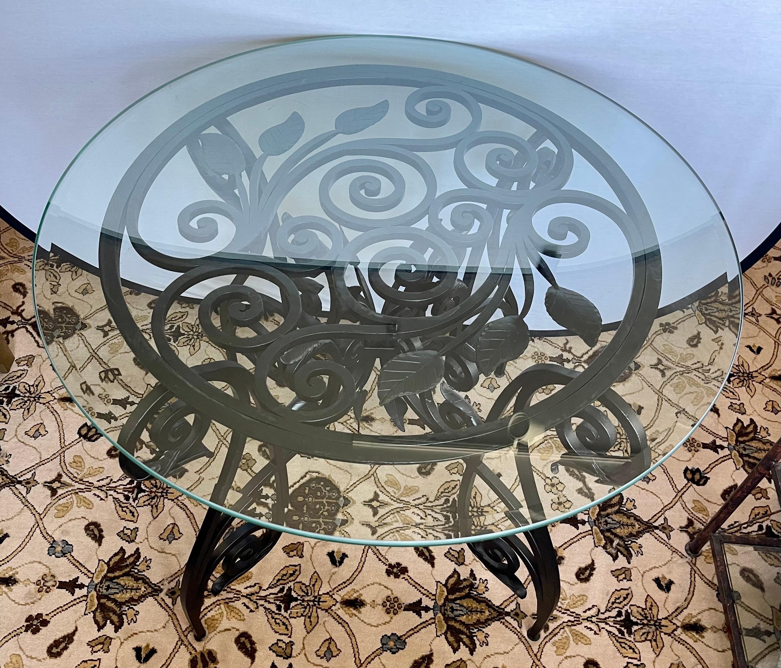 Maison Jansen Organic French Iron and Glass Sculptured Center Foyer Table In Good Condition For Sale In West Hartford, CT