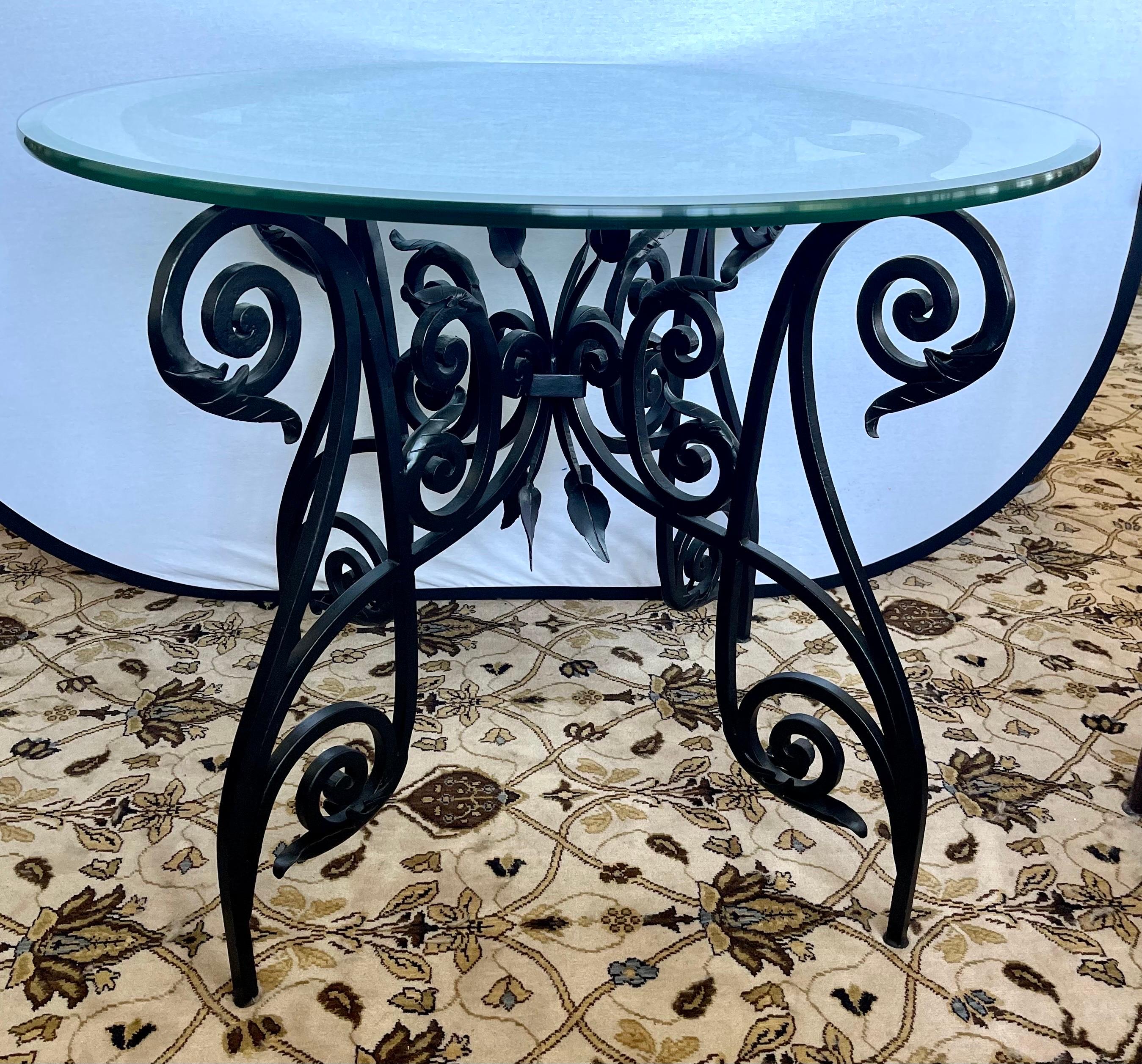 20th Century Maison Jansen Organic French Iron and Glass Sculptured Center Foyer Table For Sale