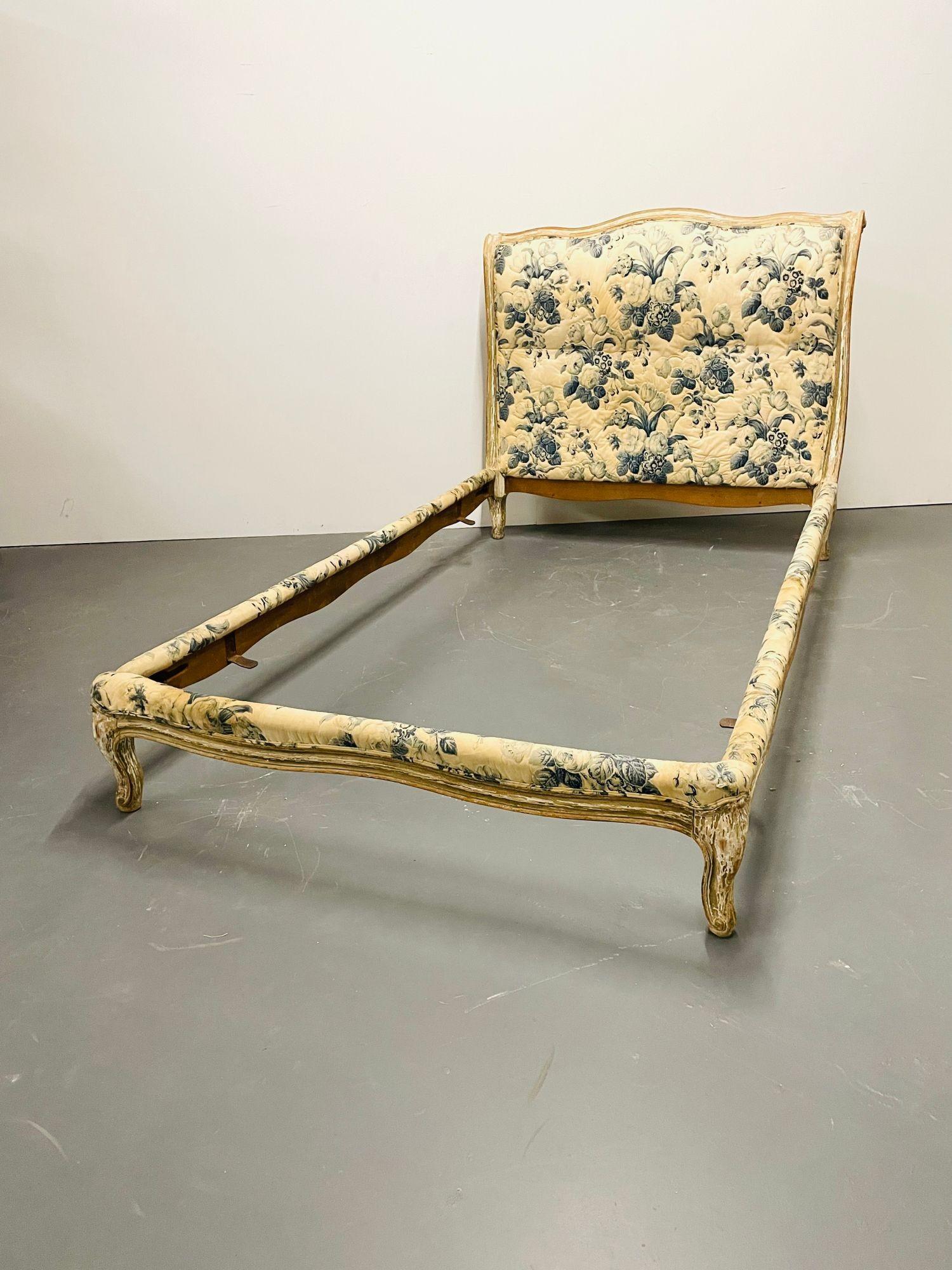 Louis XV Maison Jansen Paint Decorated Twin Bedframe, Distressed, Stamped Made in France For Sale
