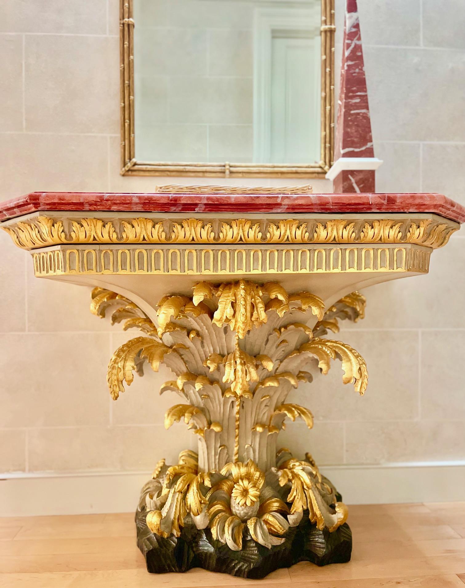 Maison Jansen Painted and Parcel-Gilt Console Table with chamfered corners. This console was created by Maison Jansen who sold an identical pair to the Duke and Duchess of Windsor for their house on the Boulevard Suchet in Paris where they lived