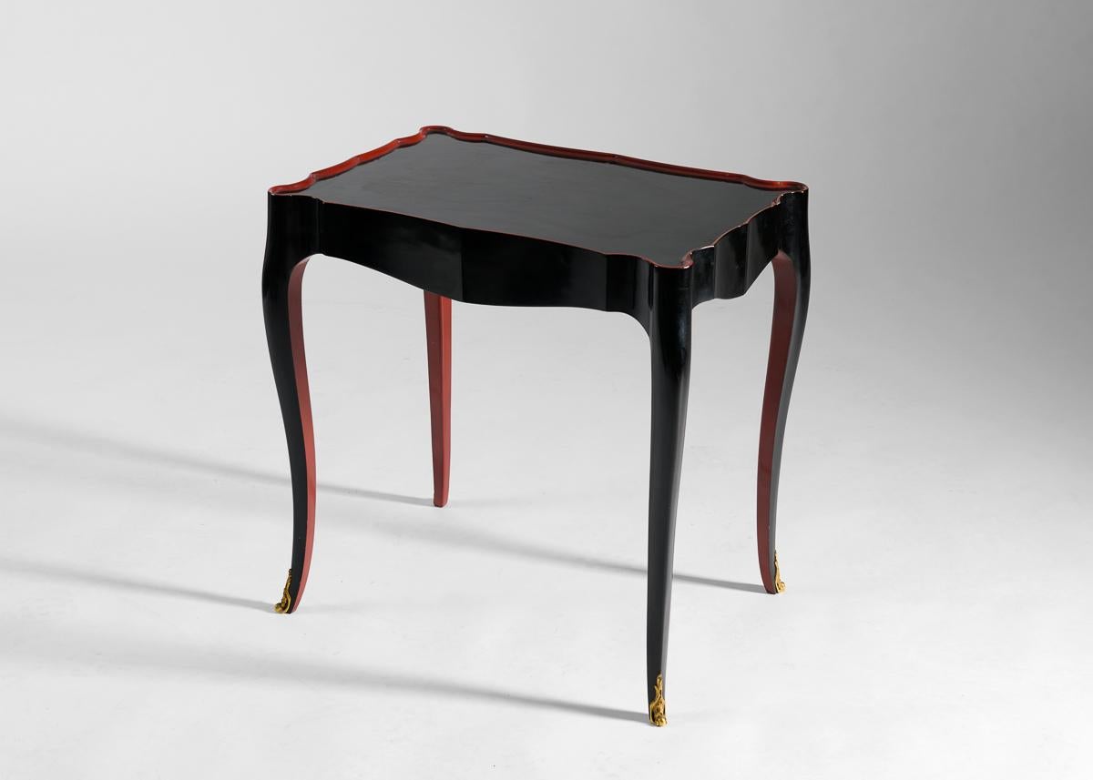 French Maison Jansen, Pair of Black Lacquered End Tables, France, 1965 For Sale
