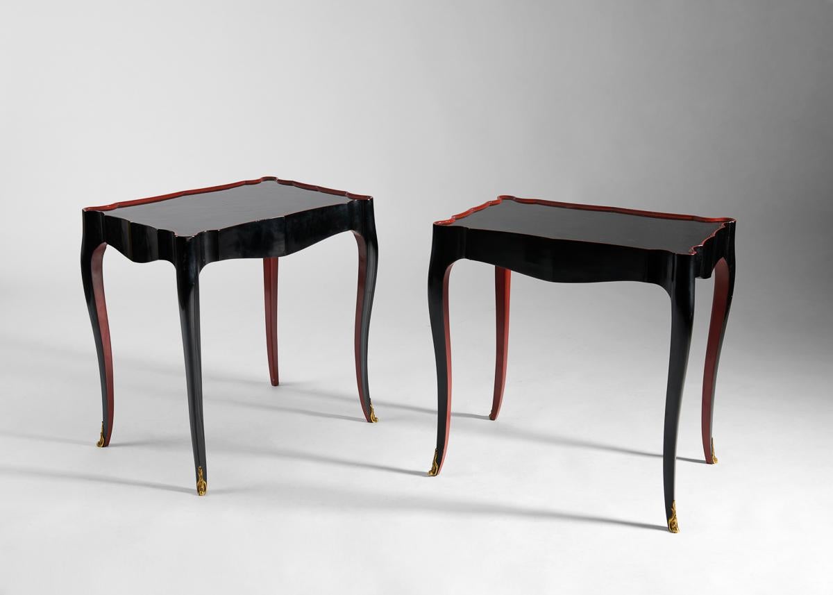 Maison Jansen, Pair of Black Lacquered End Tables, France, 1965 For Sale 1