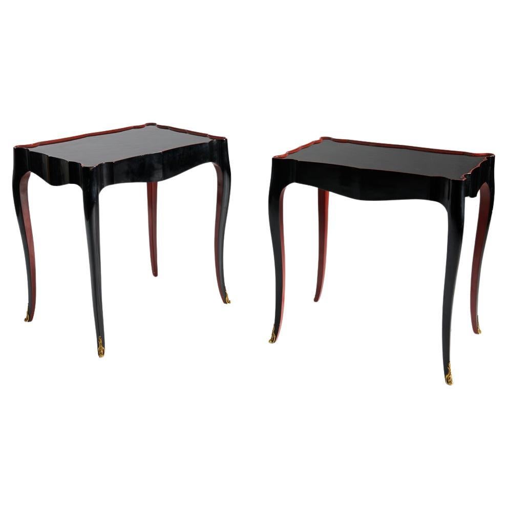 Maison Jansen, Pair of Black Lacquered End Tables, France, 1965 For Sale