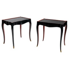 Antique Maison Jansen, Pair of Black Lacquered End Tables, France, 1965