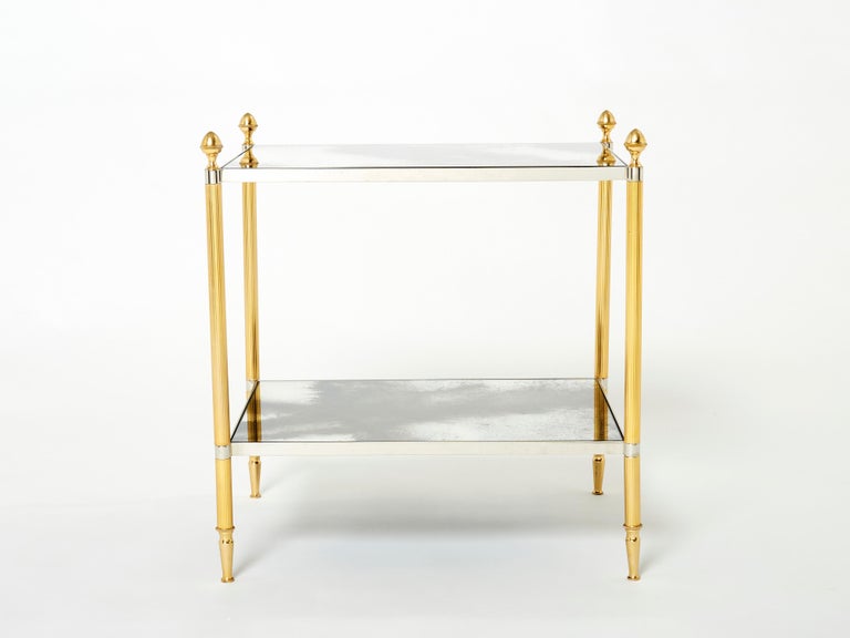 Maison Jansen Pair of Brass Chrome Mirrored Two-Tier End Tables, 1970s For Sale 6