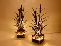 Maison Jansen pair of brass reeds water lilies floor lamps 1970s