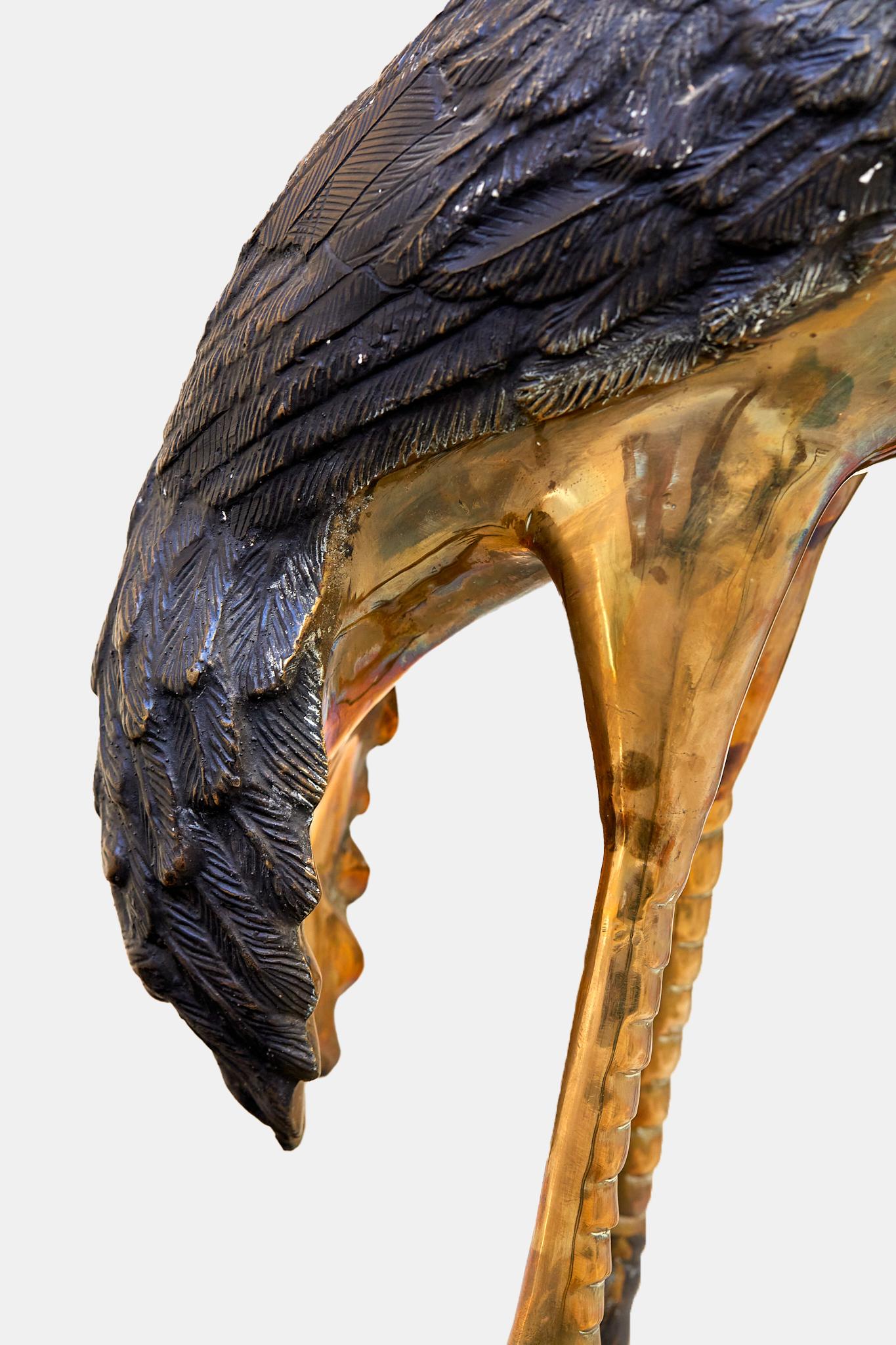 Maison Jansen, Pair of bronze herons with a double silver and gold patina. 2