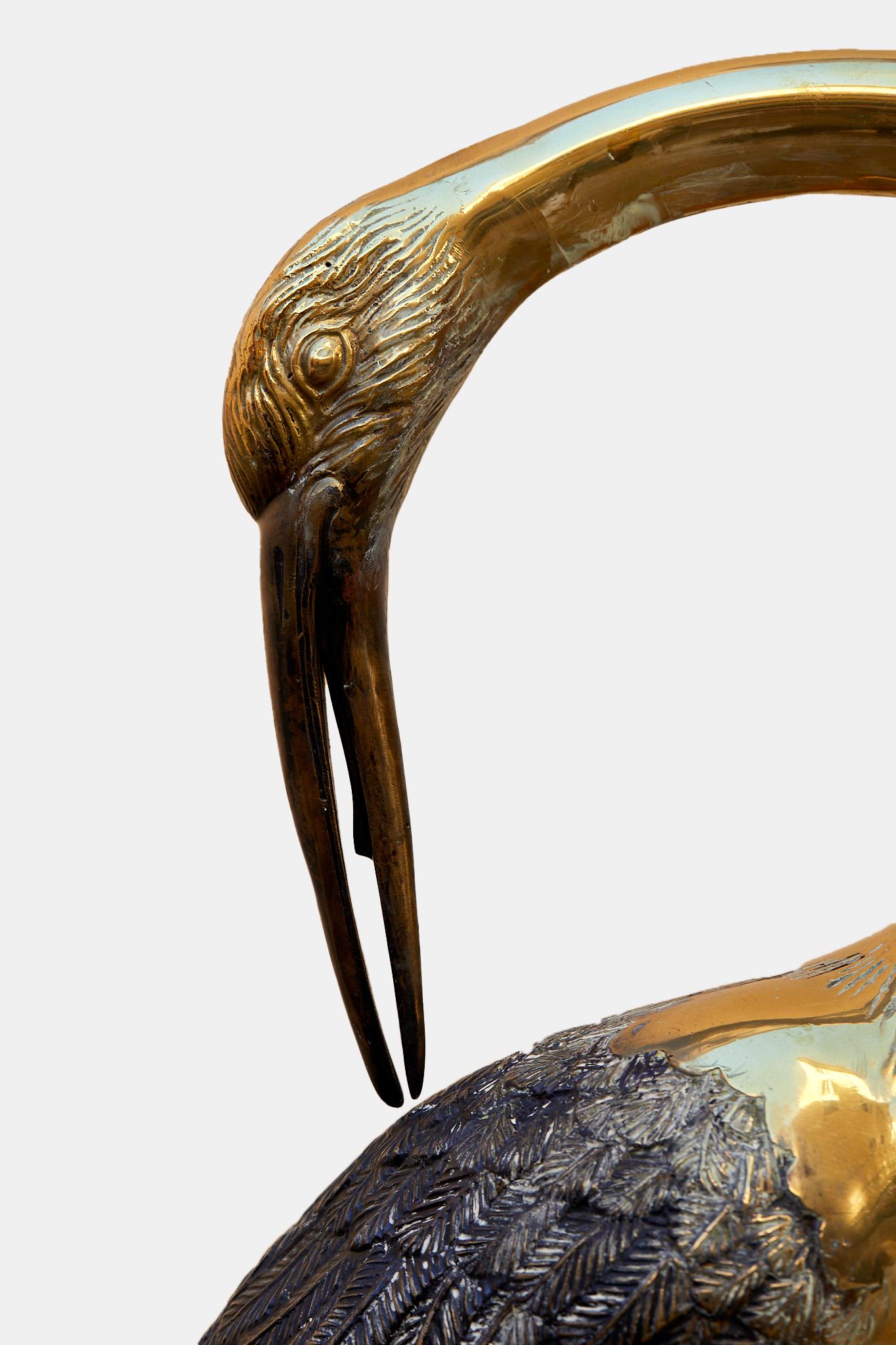 Modern Maison Jansen, Pair of bronze herons with a double silver and gold patina.