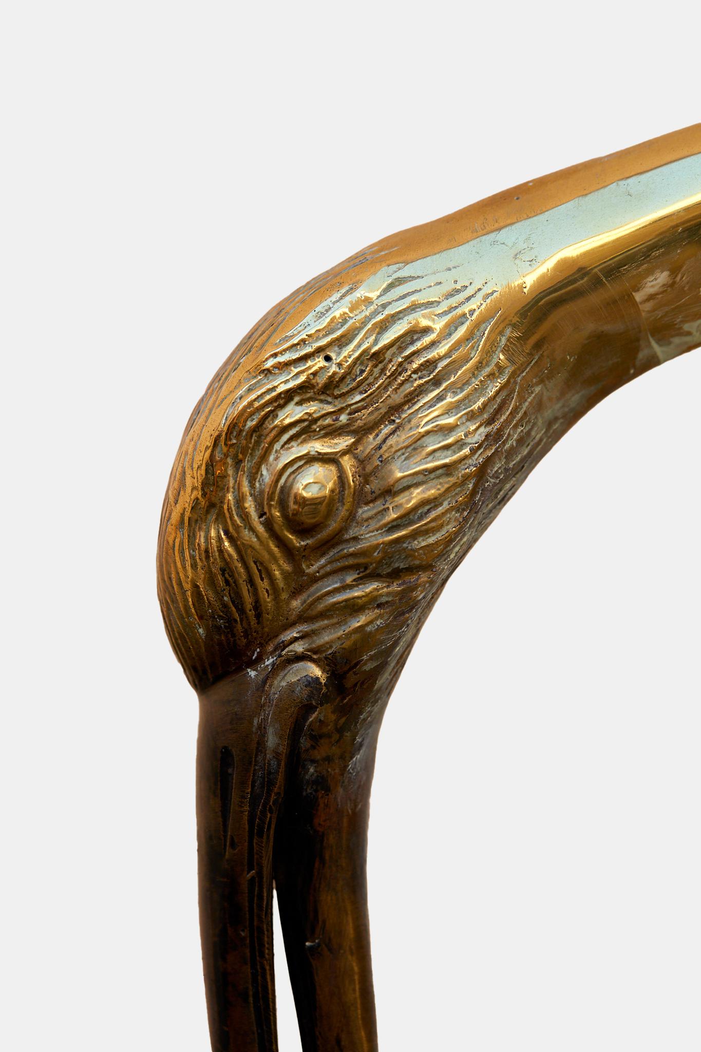 Gilt Maison Jansen, Pair of bronze herons with a double silver and gold patina.