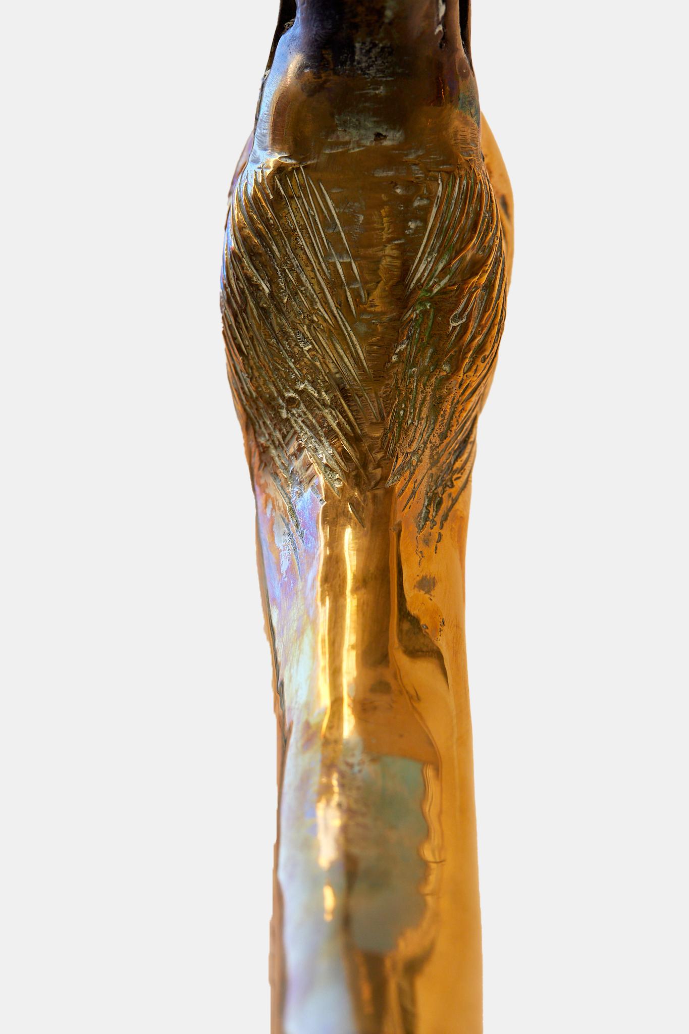 Maison Jansen, Pair of bronze herons with a double silver and gold patina. 1