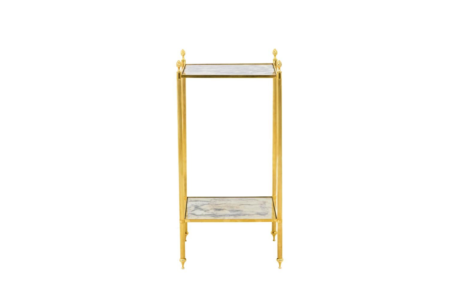 Maison Jansen, Pair of End Tables in Gilt Brass and Oxidized Mirror, 1960s In Good Condition In Saint-Ouen, FR