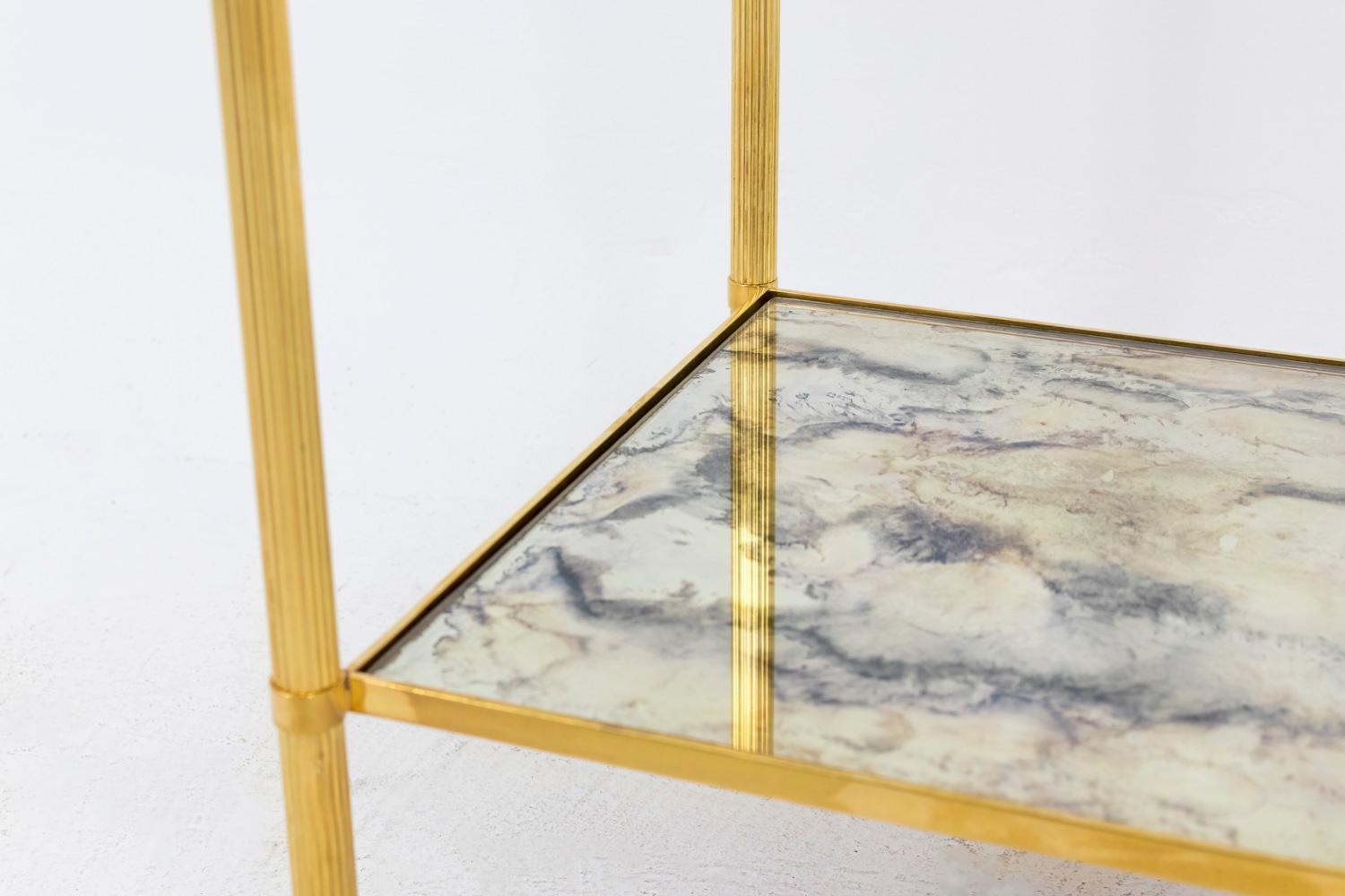Maison Jansen, Pair of End Tables in Gilt Brass and Oxidized Mirror, 1960s 3