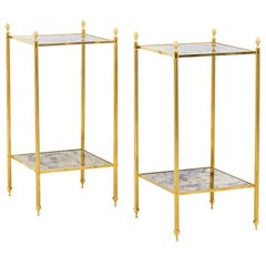 Maison Jansen, Pair of End Tables in Gilt Brass and Oxidized Mirror, 1960s