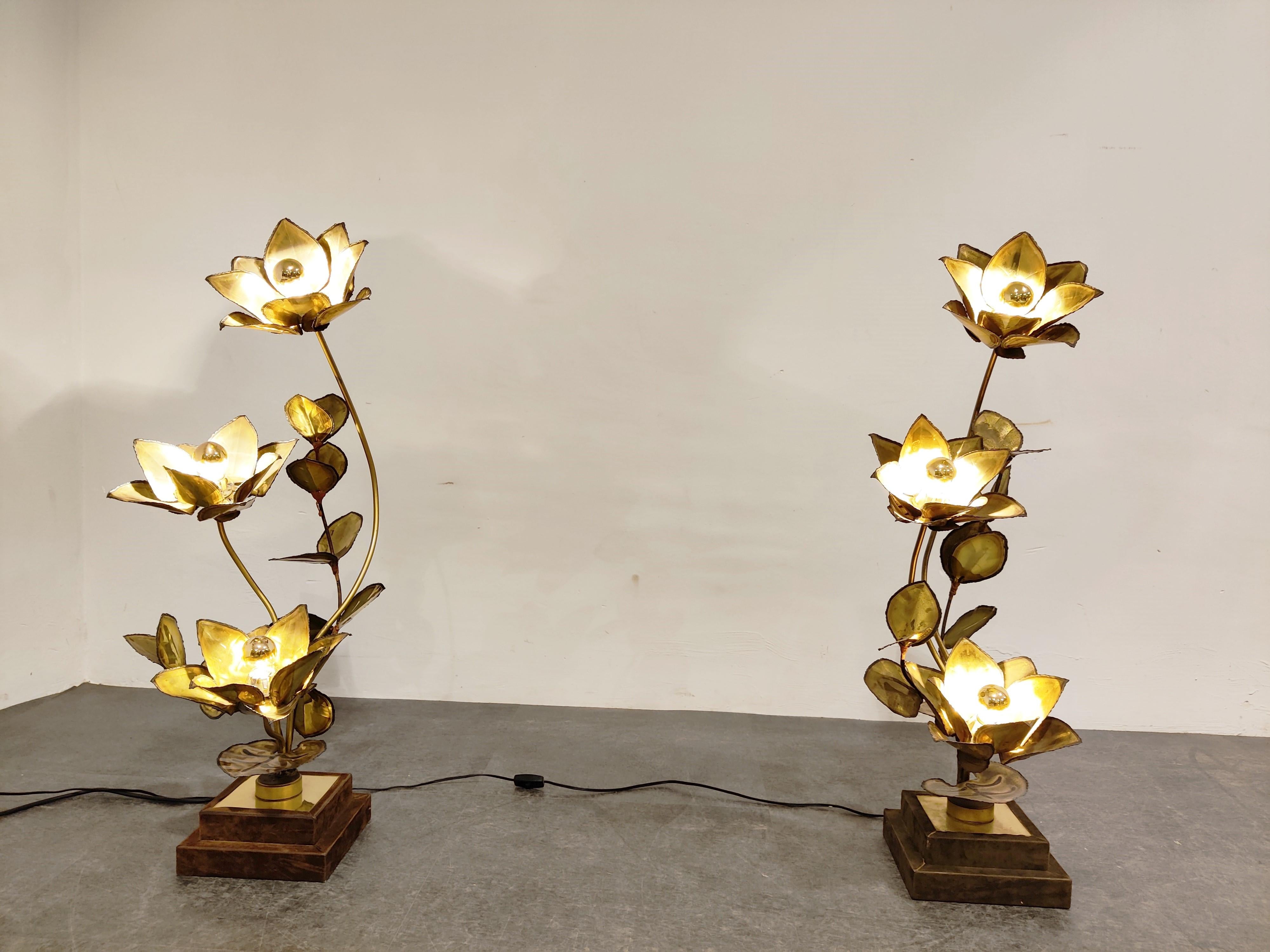 Maison Jansen Pair of Flower Lamps, 1970s In Good Condition In HEVERLEE, BE
