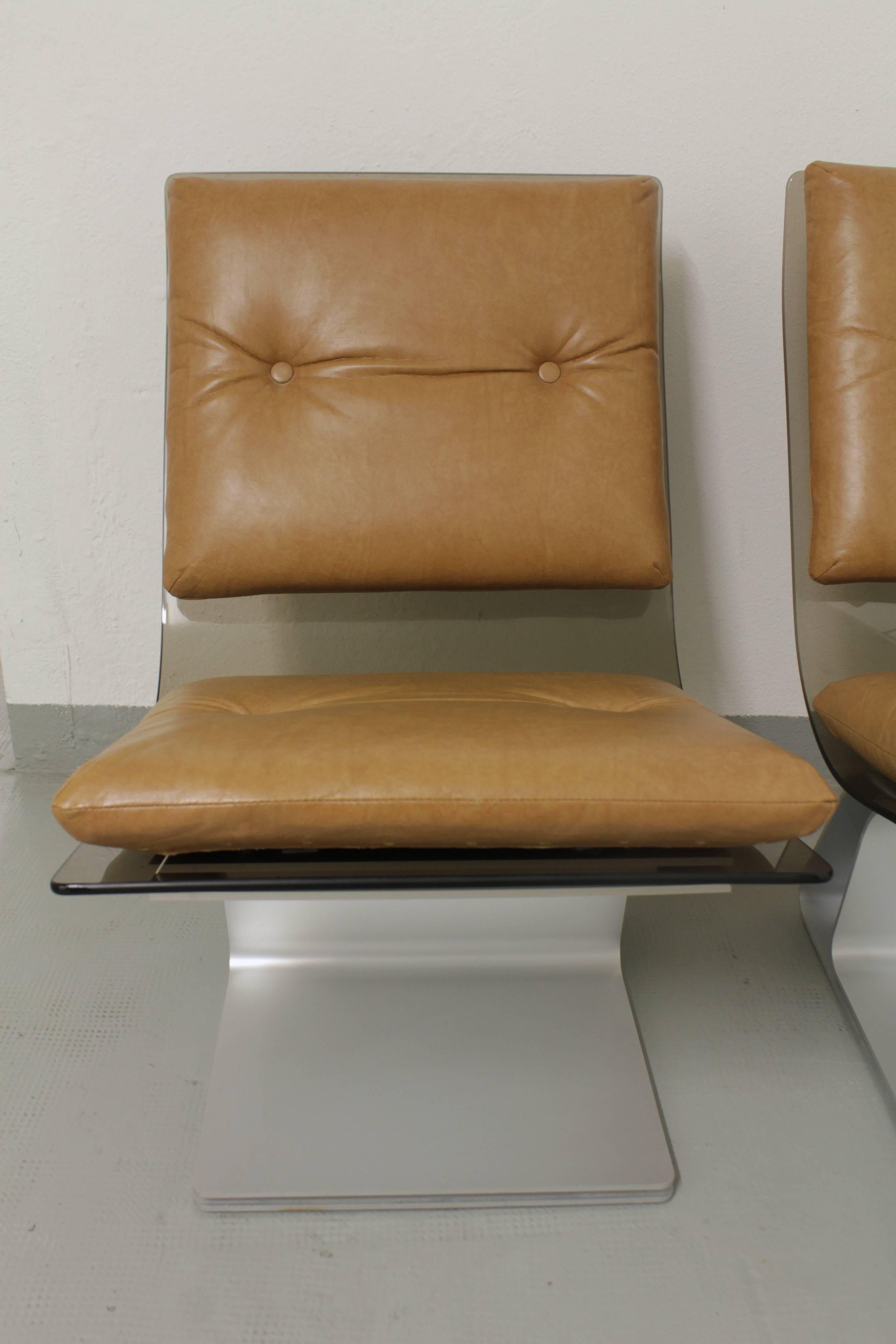 Maison Jansen Pair of Glass and Steel Easy Chairs 2
