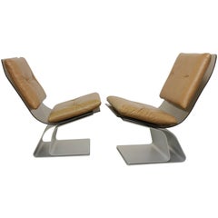 Maison Jansen Pair of Glass and Steel Easy Chairs