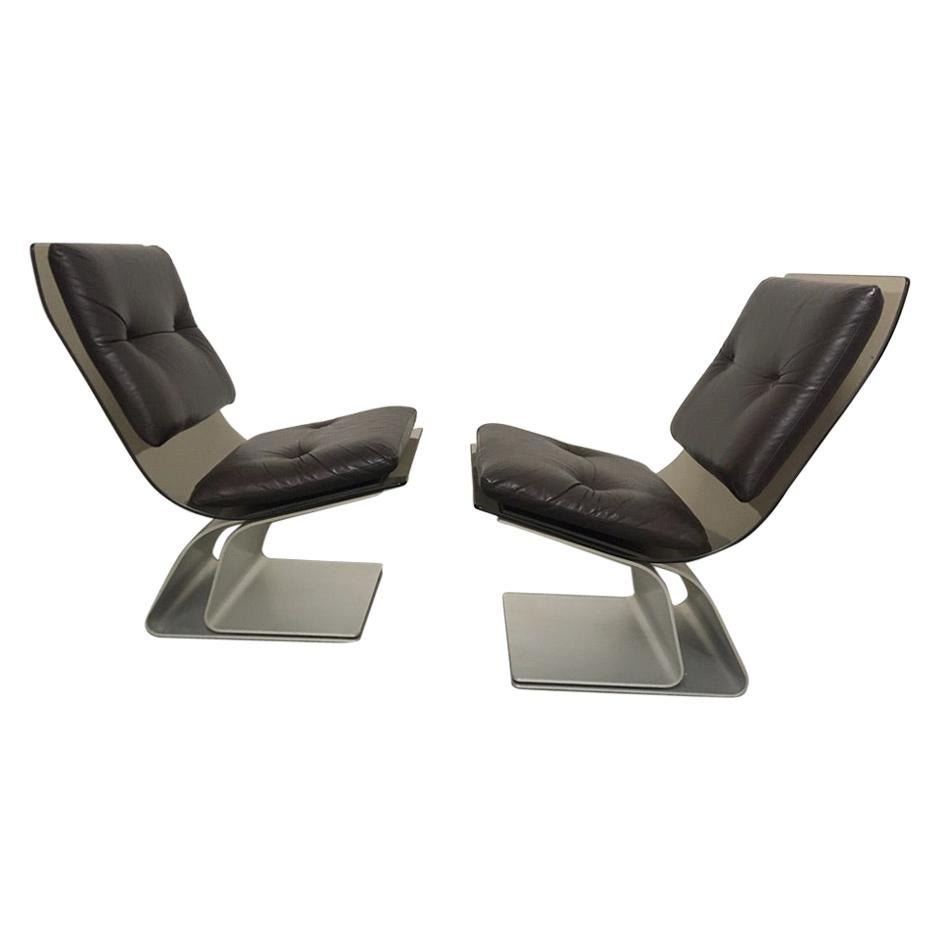 Maison Jansen Pair of Glass and Steel Easy Chairs