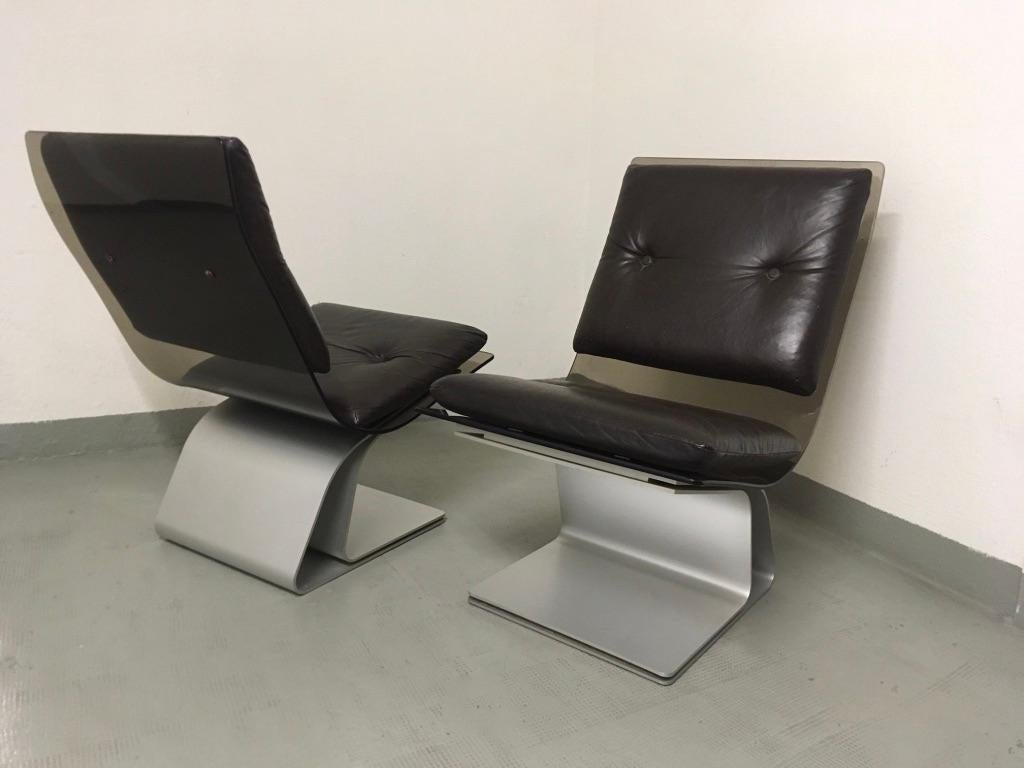 Maison Jansen Pair of Glass and Steel Easy Chairs For Sale 2