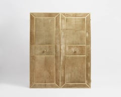 Maison Jansen, Pair of Green Suede and Gilded Bronze Doors, France, c. 1950