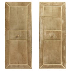 Maison Jansen, Pair of Green Suede and Gilded Bronze Doors, France, c. 1950