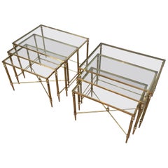 Maison Jansen, Pair of Neoclassical Brass Nesting Tables, French, circa 1940 Maison Jansen, Pair of Neoclassical Brass Nesting Tables, French, circa 1940