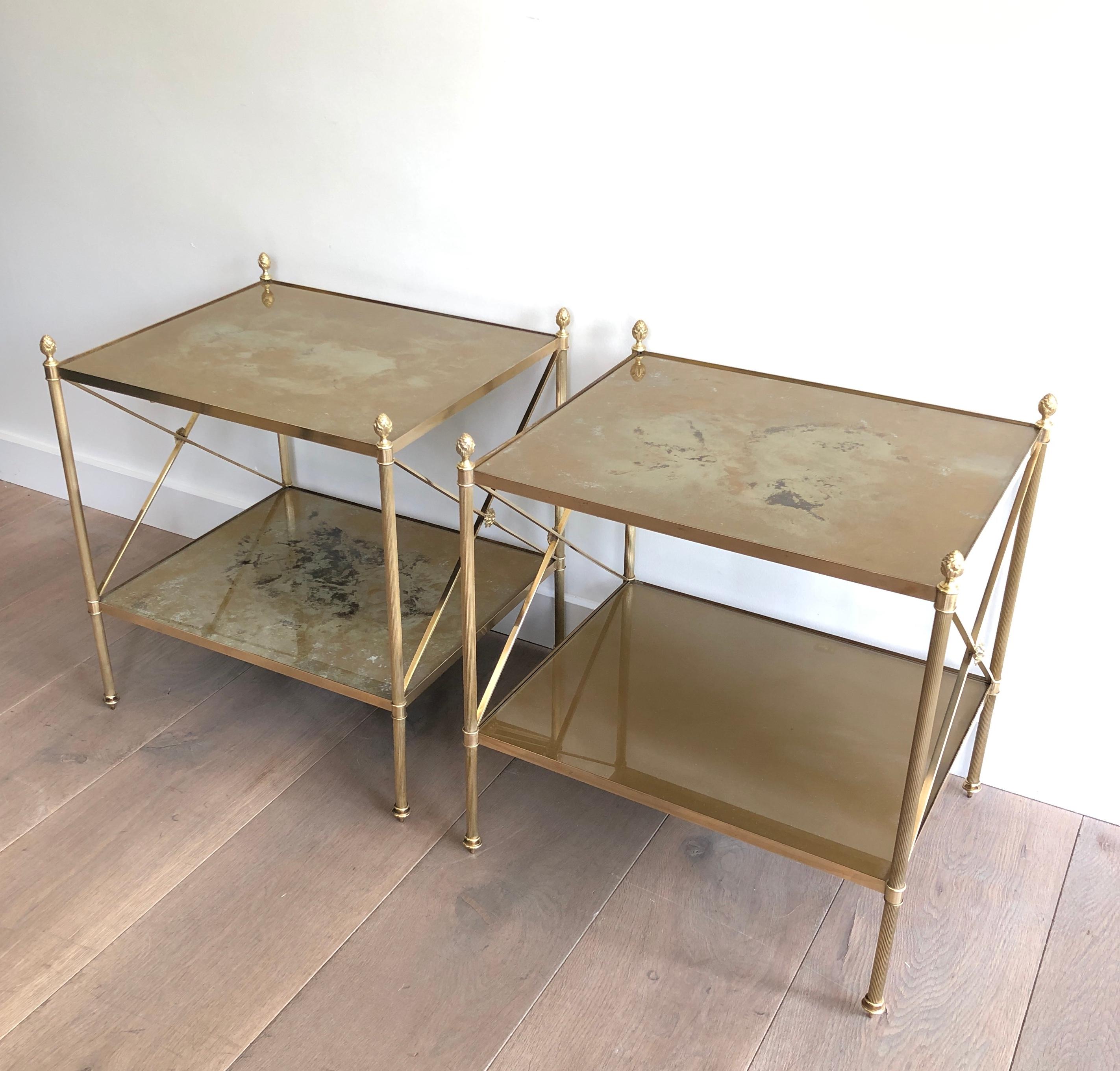 Maison Jansen, Pair of Neoclassical Style Brass Side Tables 6