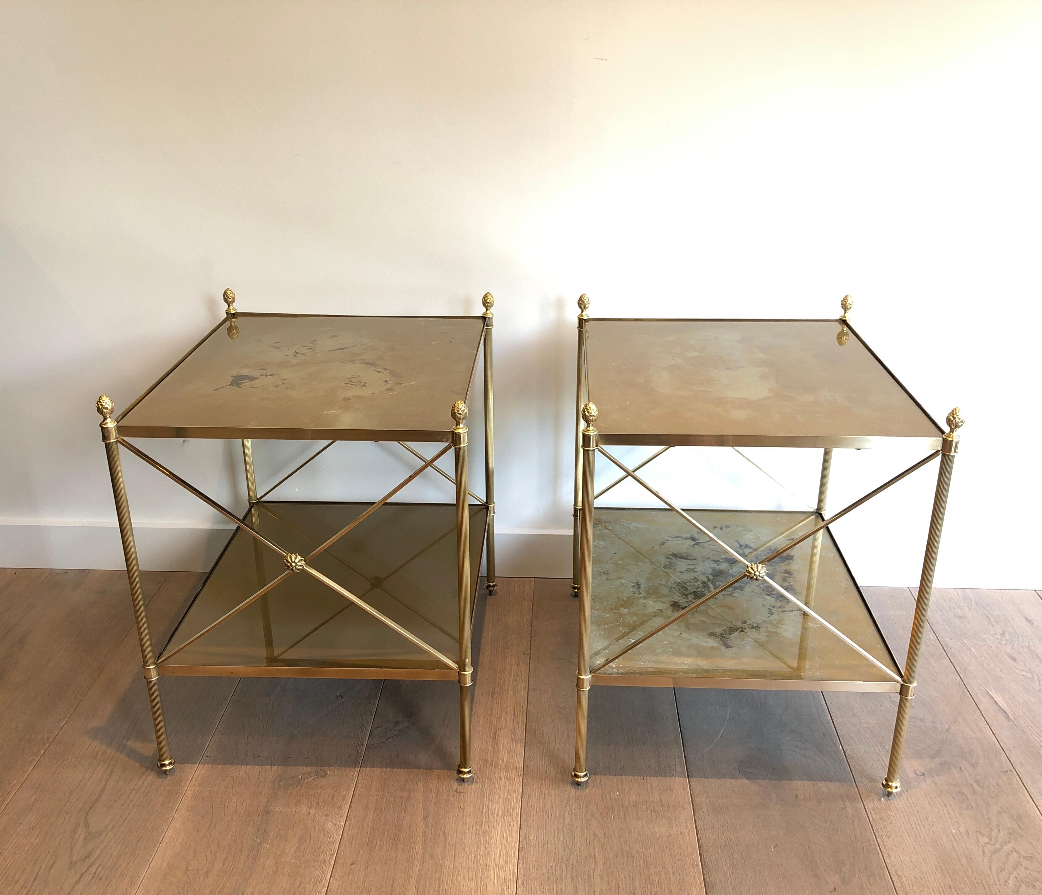 Maison Jansen, Pair of Neoclassical Style Brass Side Tables 14