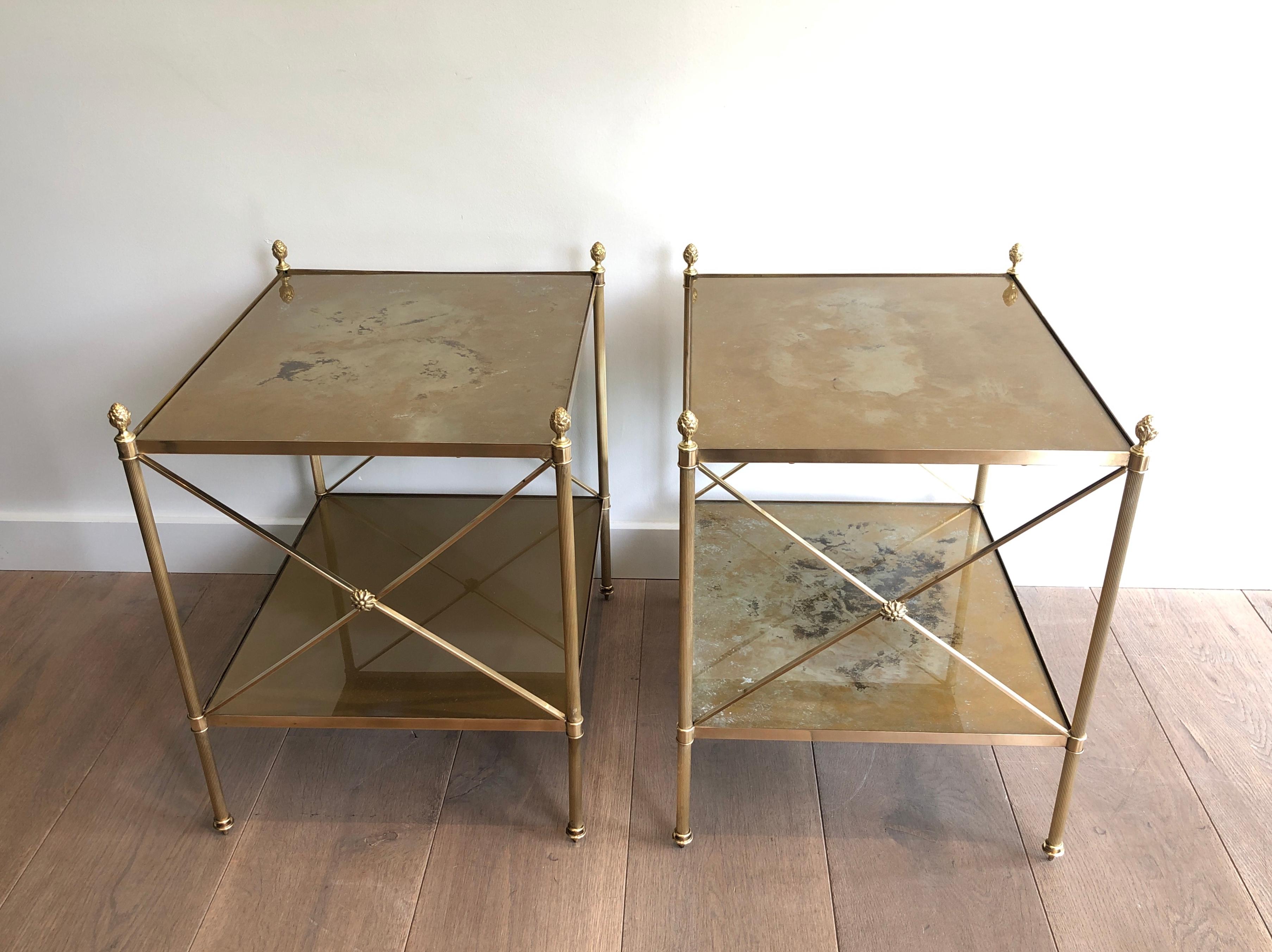 French Maison Jansen, Pair of Neoclassical Style Brass Side Tables