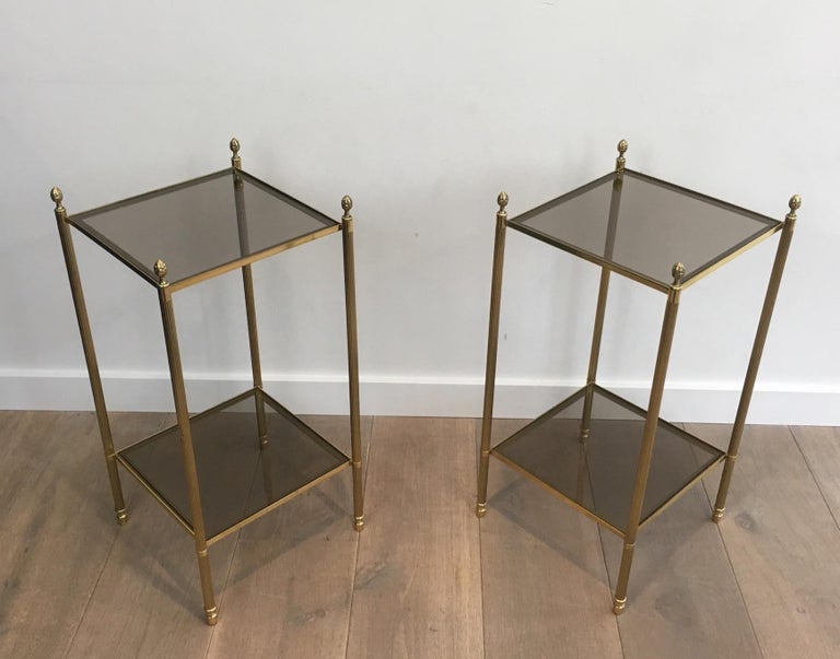 French Maison Jansen, Pair of Neoclassical Style Brass Side Tables For Sale