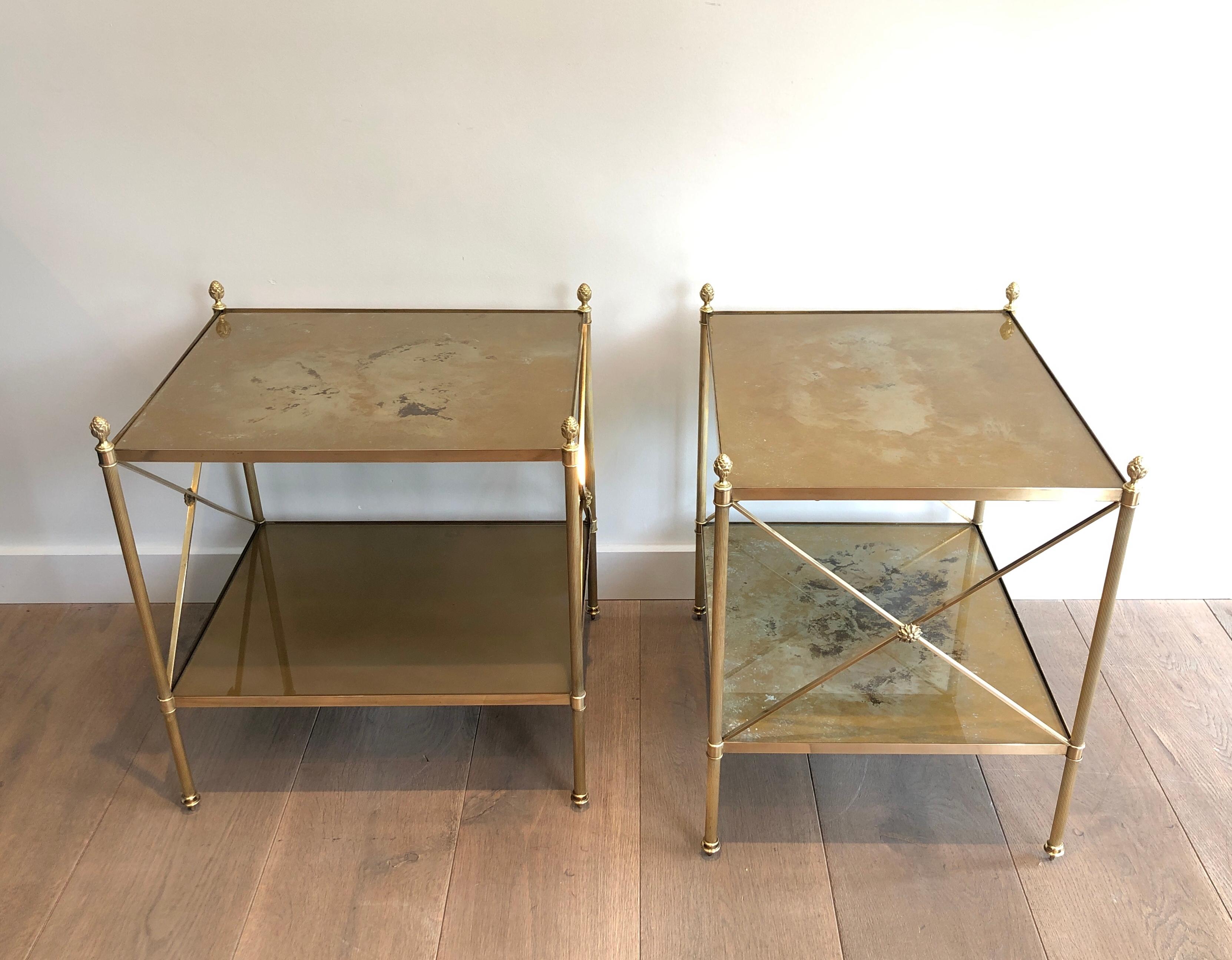 Gilt Maison Jansen, Pair of Neoclassical Style Brass Side Tables