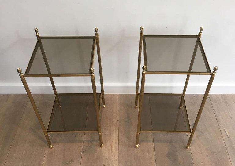 Bronzed Maison Jansen, Pair of Neoclassical Style Brass Side Tables For Sale
