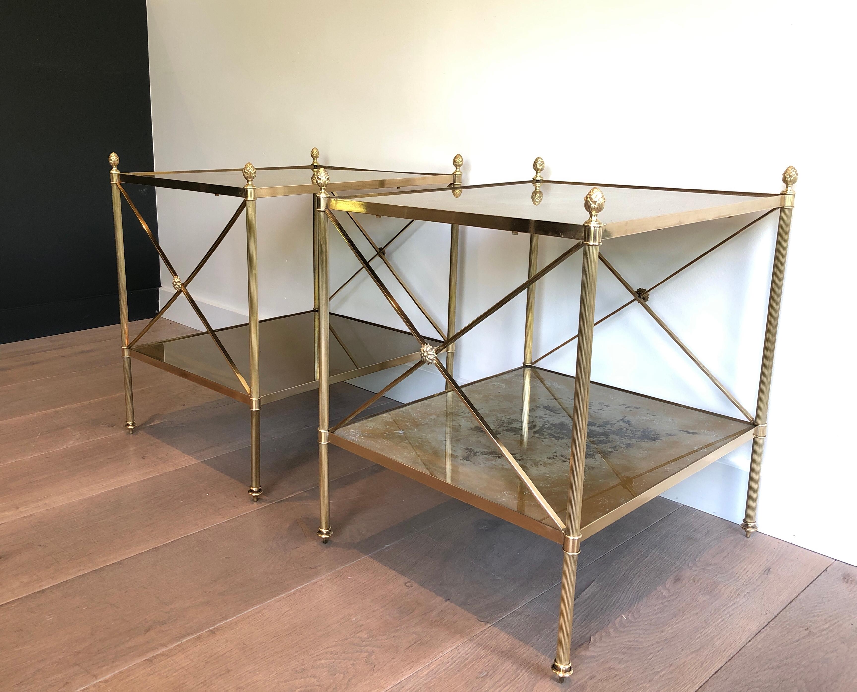 Maison Jansen, Pair of Neoclassical Style Brass Side Tables In Good Condition In Marcq-en-Barœul, Hauts-de-France