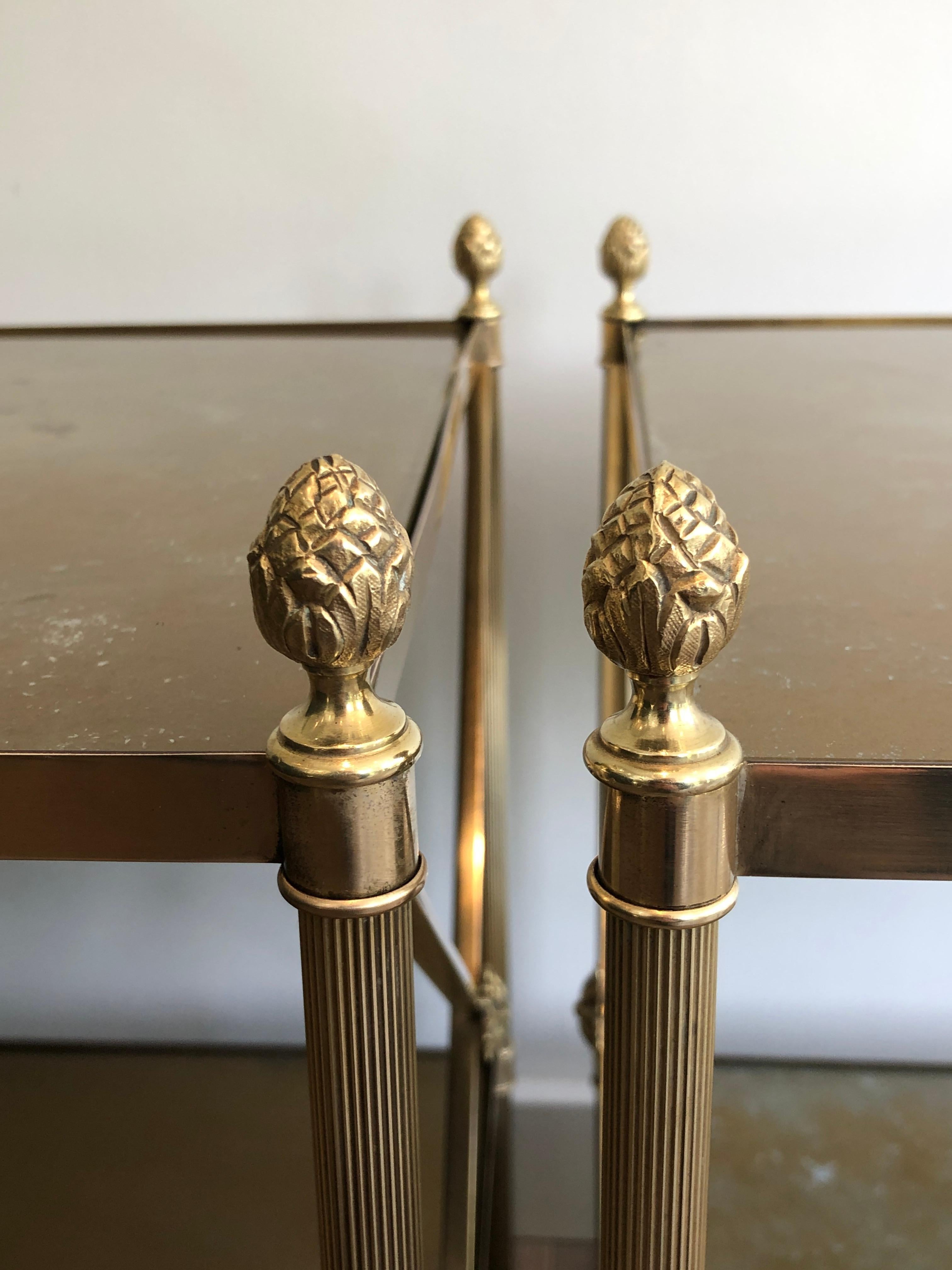 Mid-17th Century Maison Jansen, Pair of Neoclassical Style Brass Side Tables